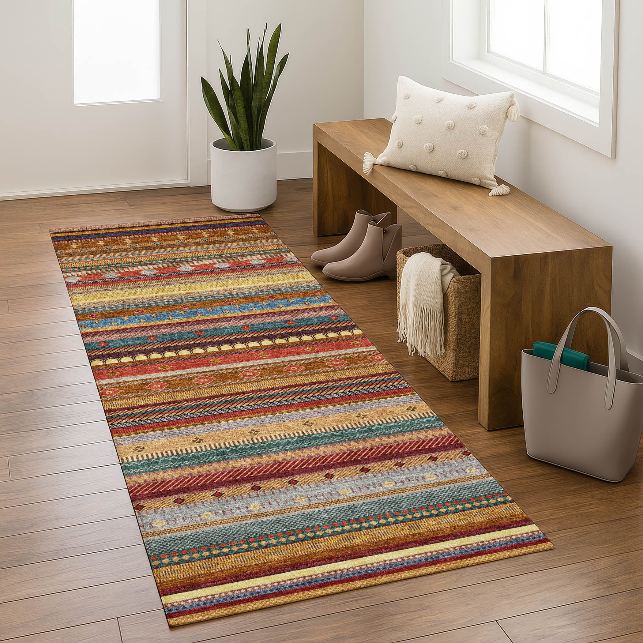 Lisbon Machine Washable Transitional Paprika Orange Rug 2'3" x 7'6" #shape_Runner