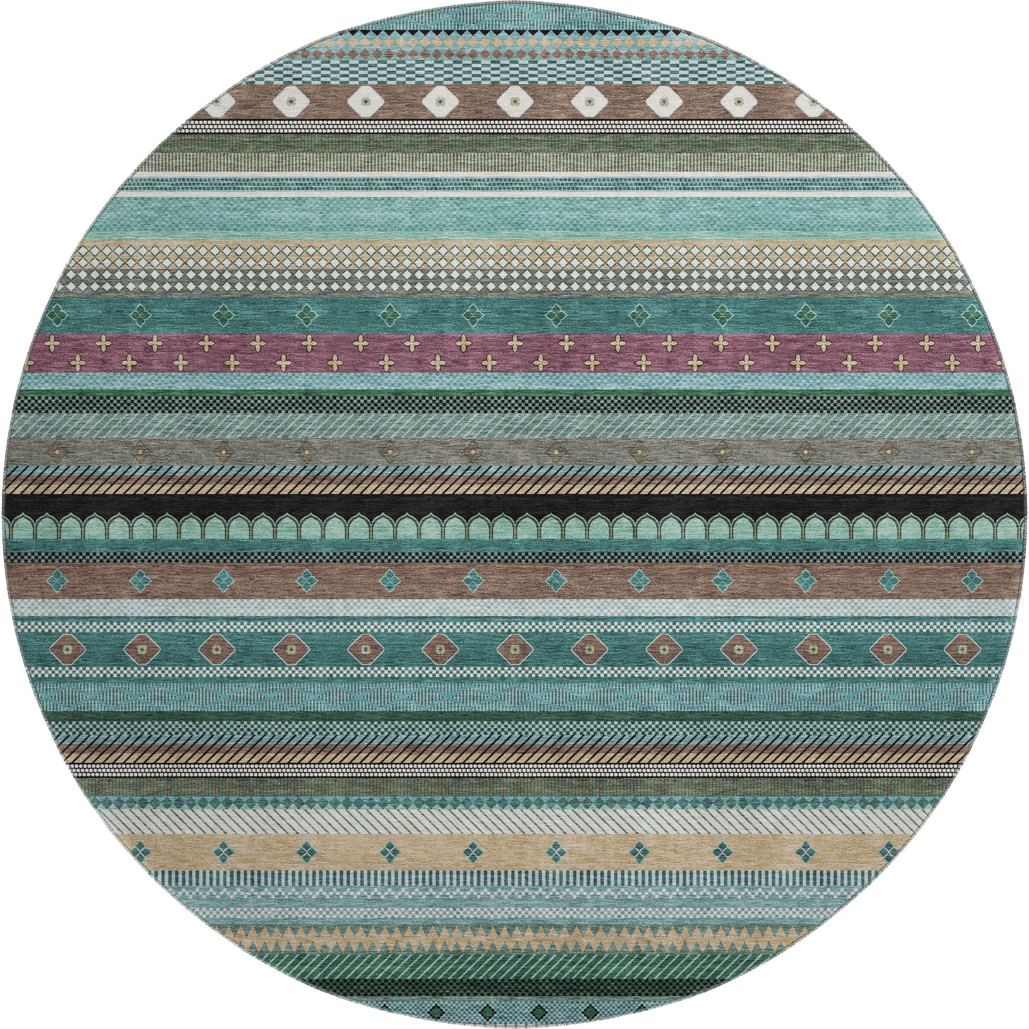 Lisbon Machine Washable Transitional Teal Rug 8' x 8' #shape_Round