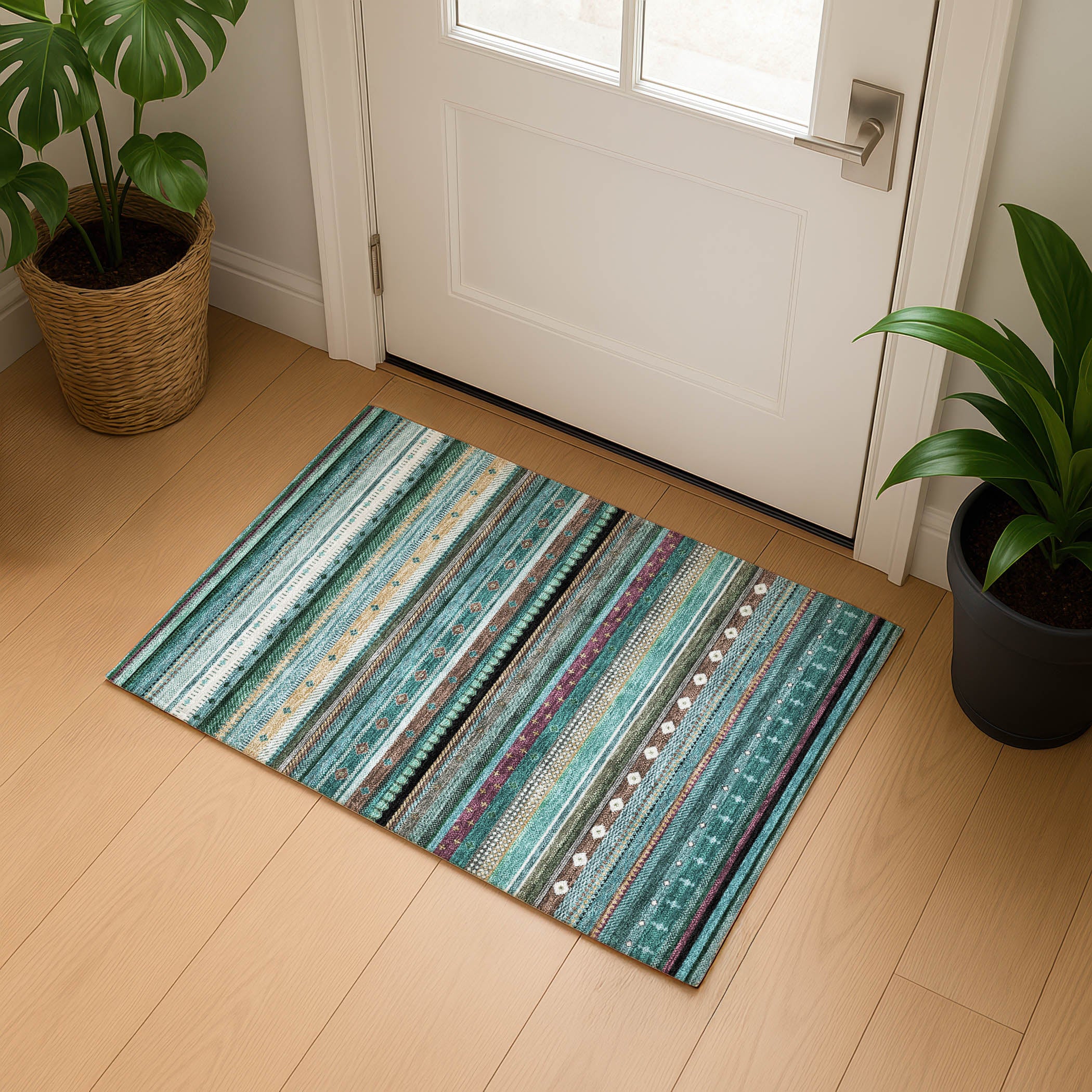 Lisbon Machine Washable Transitional Teal Rug 1'8" x 2'6" #shape_Rectangle