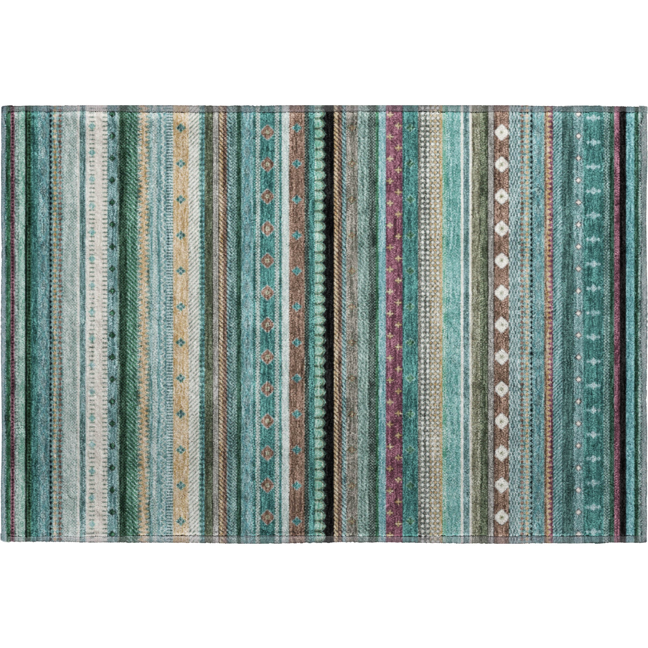 Lisbon Machine Washable Transitional Teal Rug 1'8" x 2'6" #shape_Rectangle
