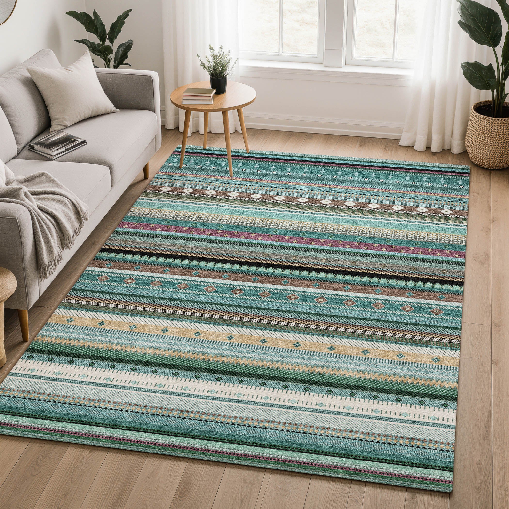 Lisbon Machine Washable Transitional Teal Rug 2'6" x 3'10" #shape_Rectangle