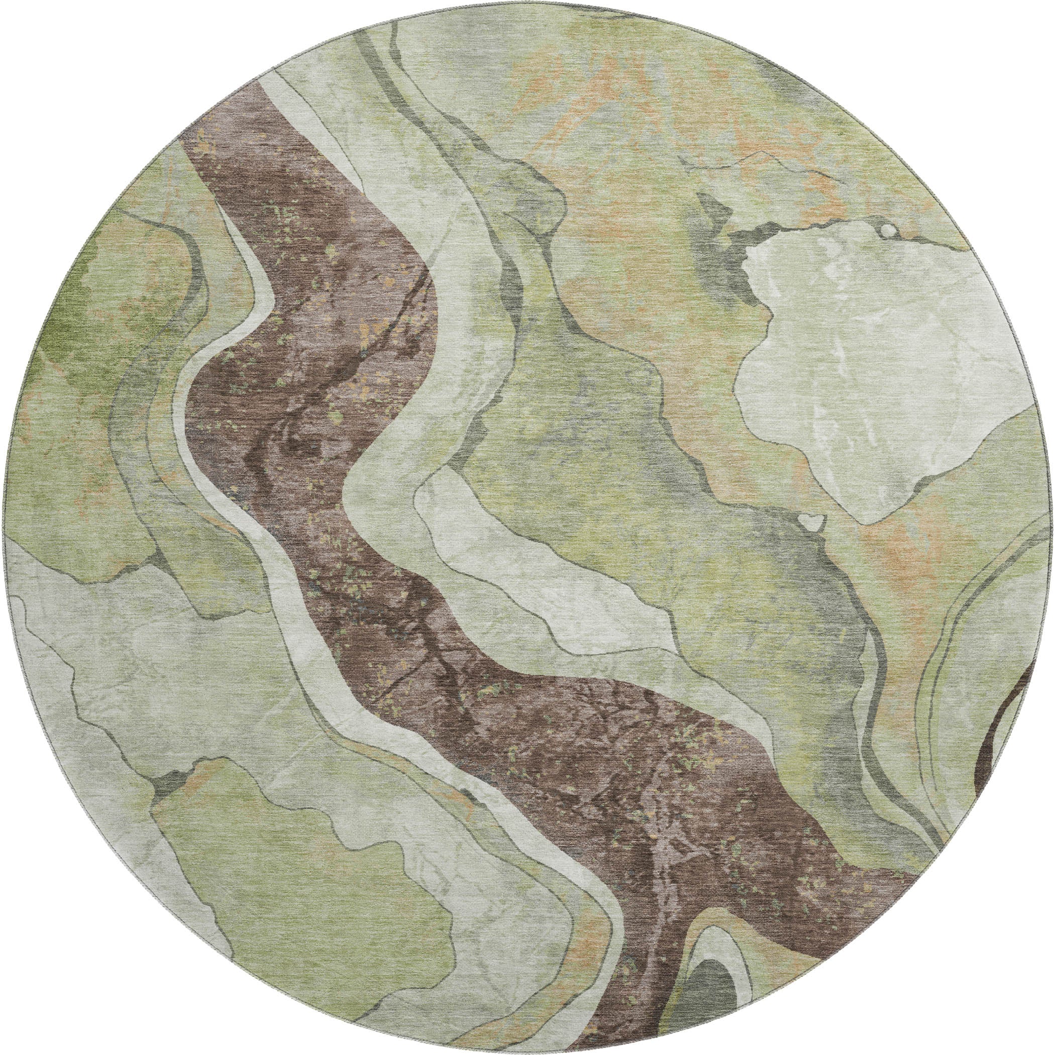 Split Machine Washable Transitional Aloe Green Rug 8' x 8' #shape_Round