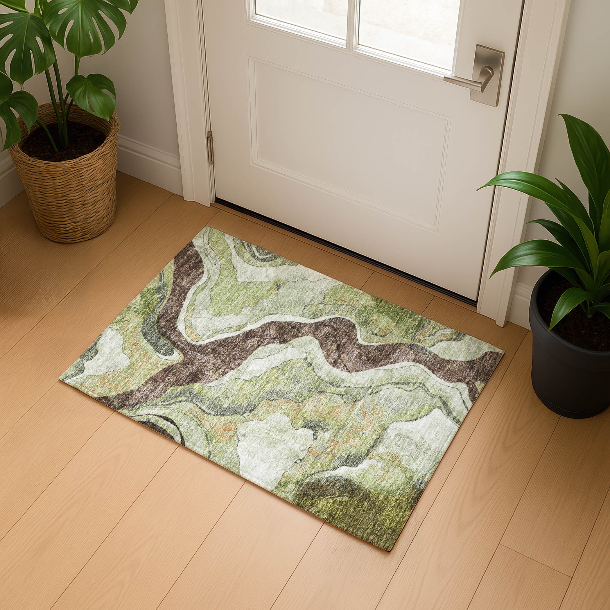 Split Machine Washable Transitional Aloe Green Rug 1'8" x 2'6" #shape_Rectangle