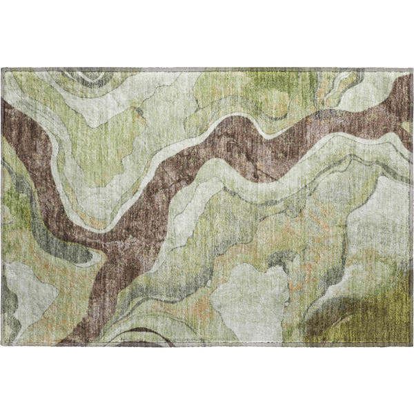 Split Machine Washable Transitional Aloe Green Rug 1'8" x 2'6"