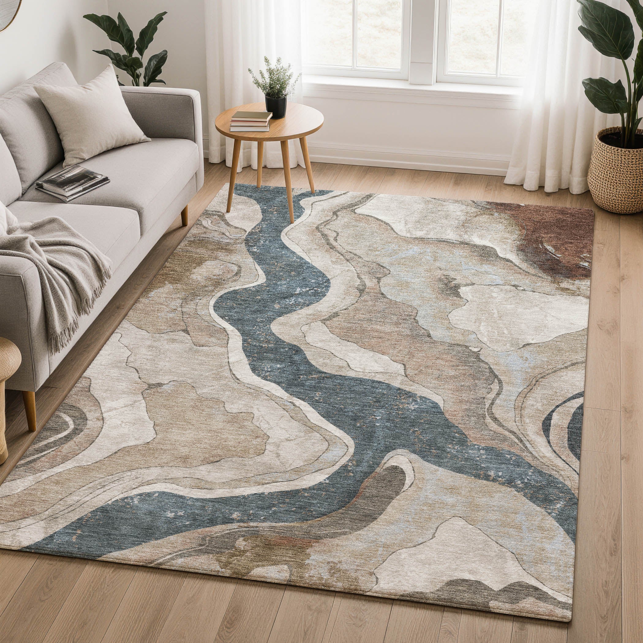 Split Machine Washable Transitional Beige Brown Rug 2'6" x 3'10" #shape_Rectangle