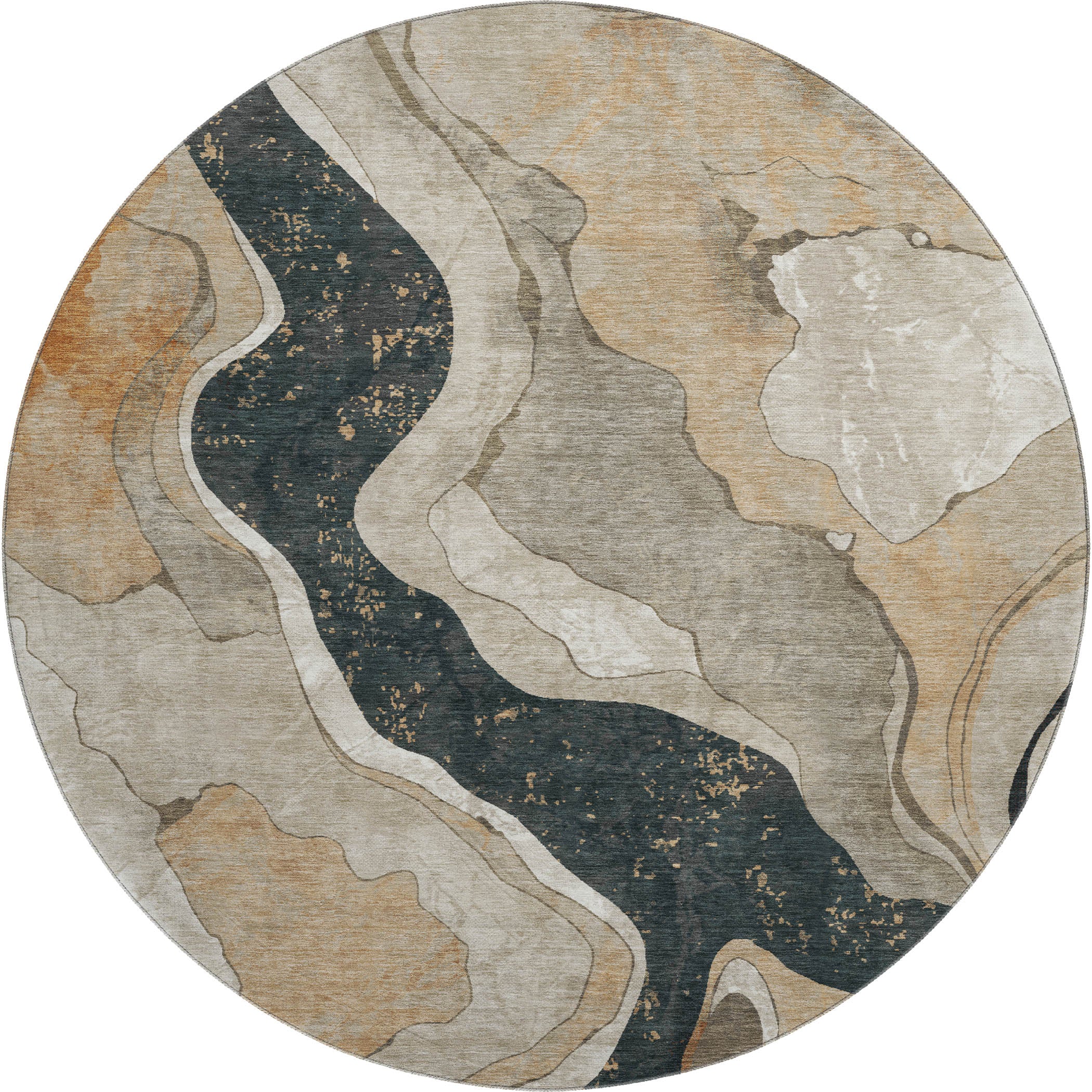Split Machine Washable Transitional Putty Ivory Rug 8' x 8' #shape_Round