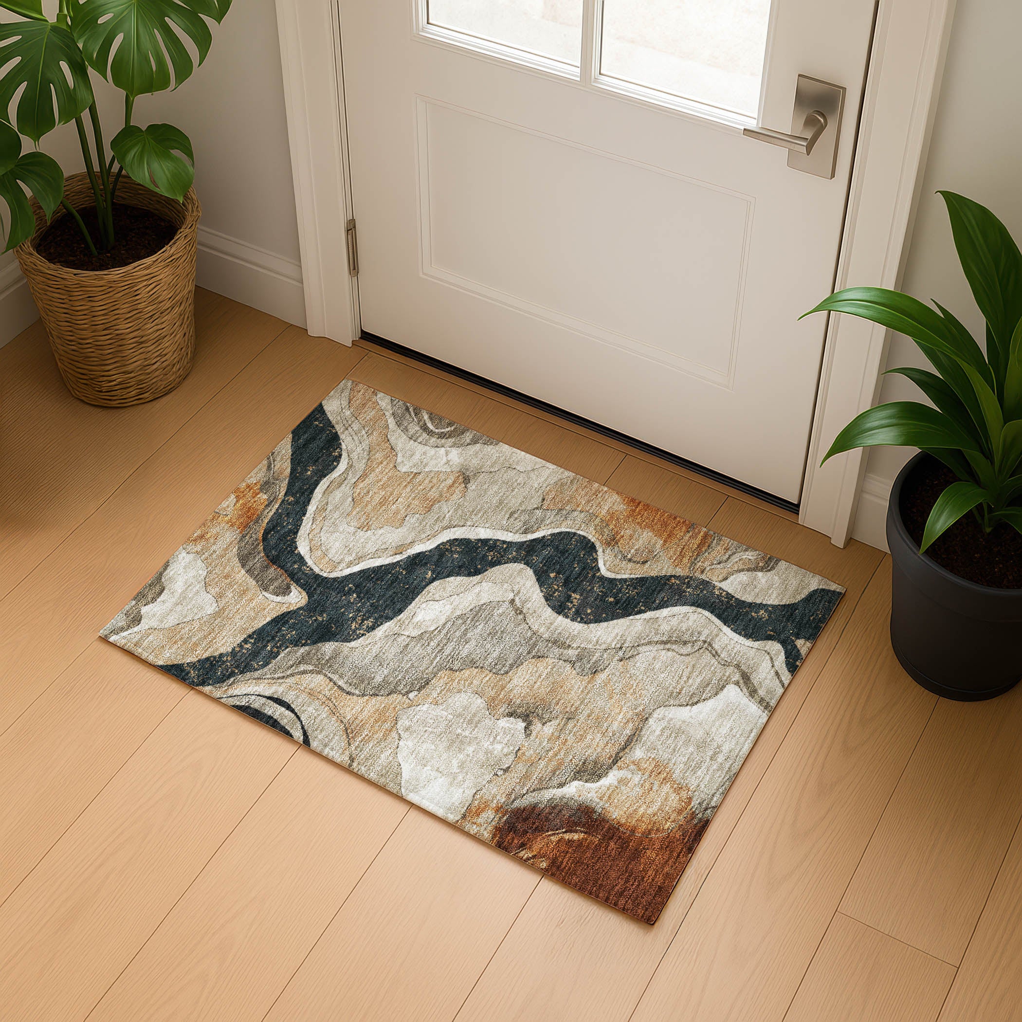 Split Machine Washable Transitional Putty Ivory Rug 1'8" x 2'6" #shape_Rectangle
