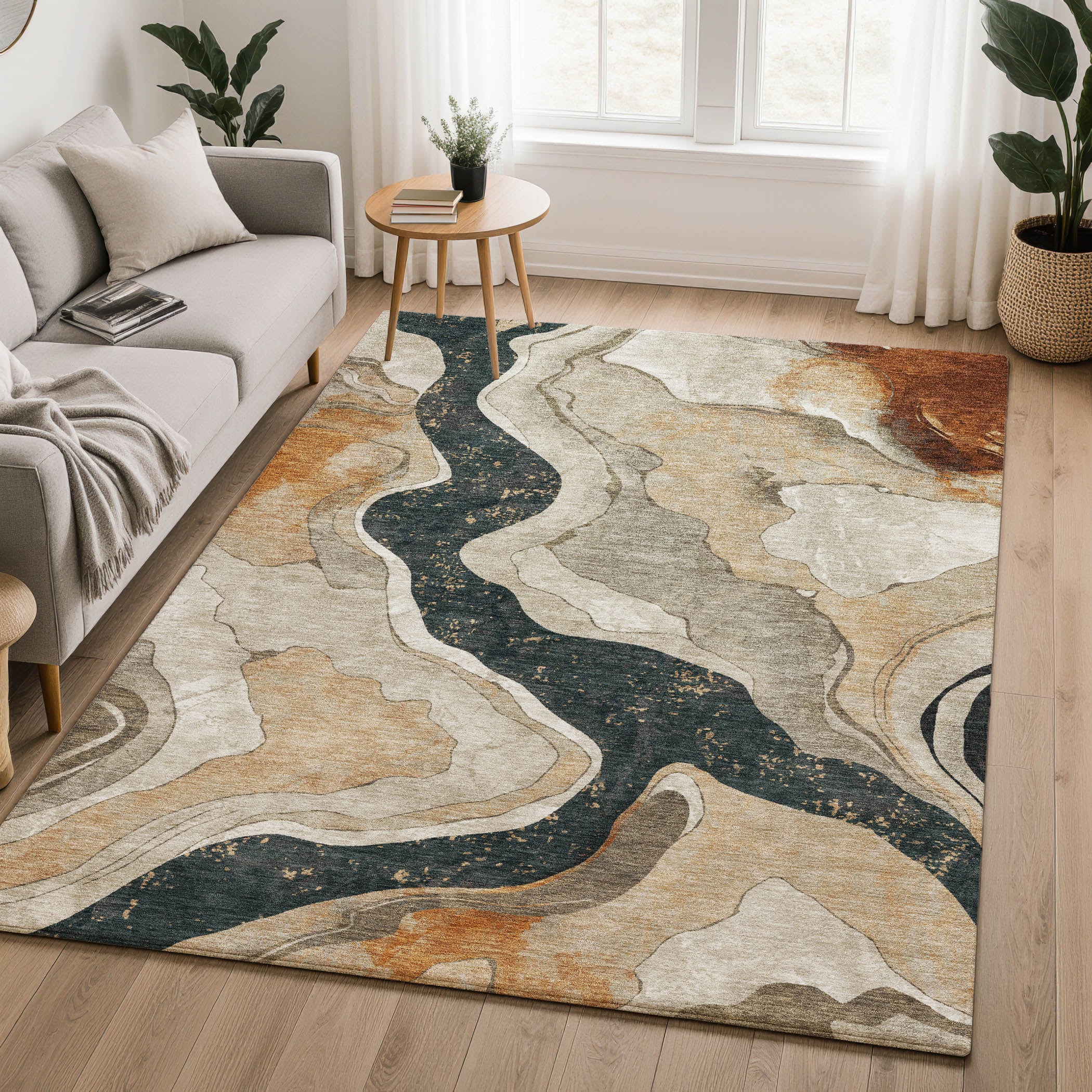 Split Machine Washable Transitional Putty Ivory Rug 2'6" x 3'10" #shape_Rectangle