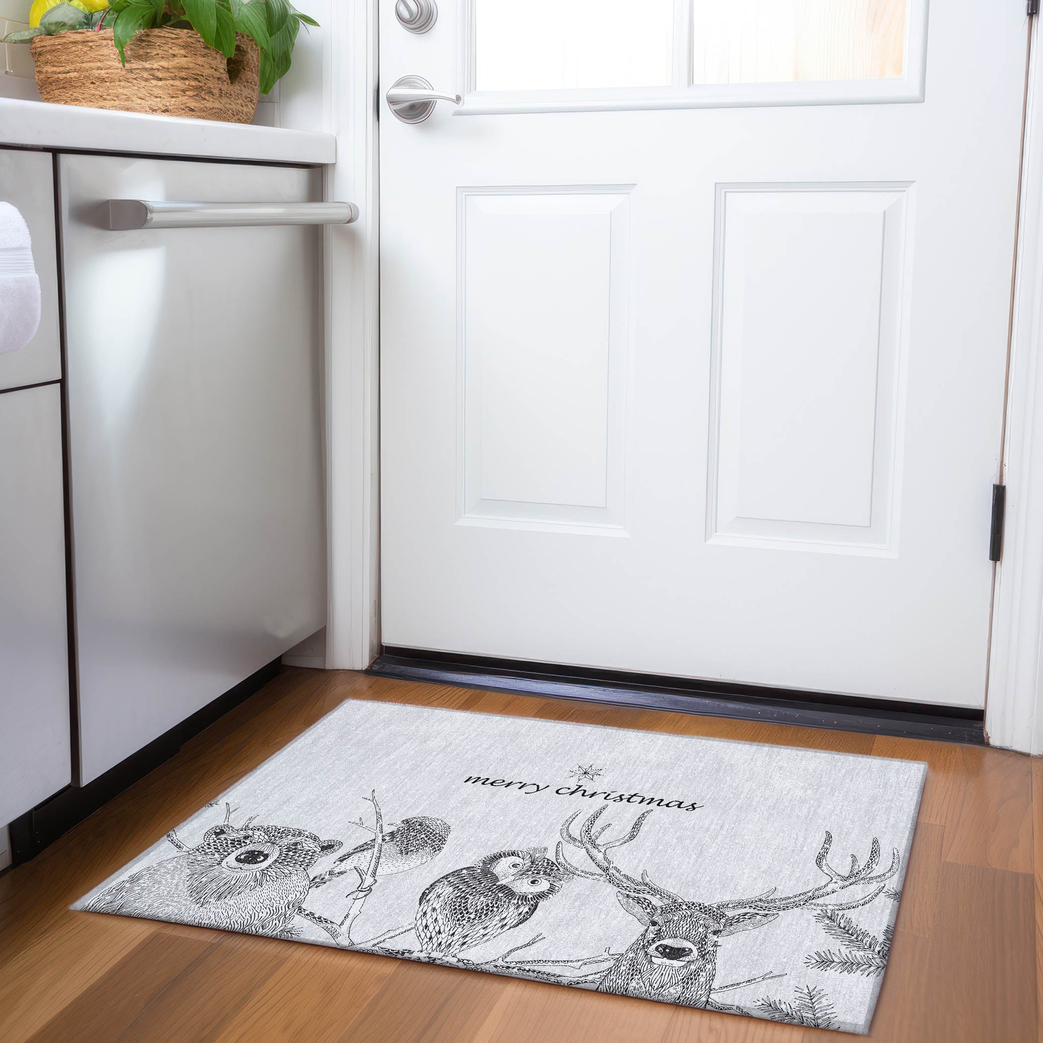 Hoi An Machine Washable Holiday Gray Rug 1'8" x 2'6" #shape_Rectangle