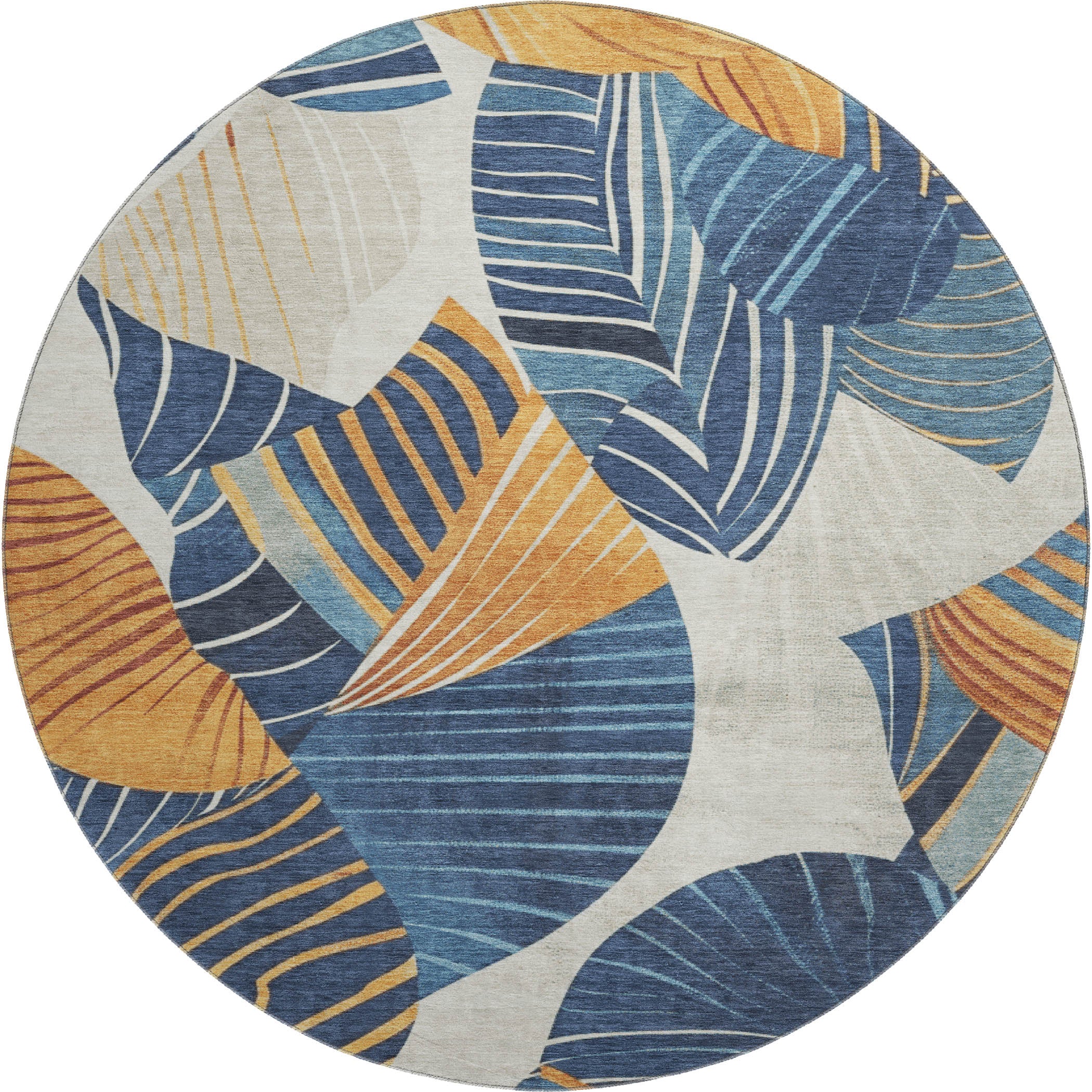Colombo Machine Washable Transitional Navy Blue Rug 8' x 8' #shape_Round