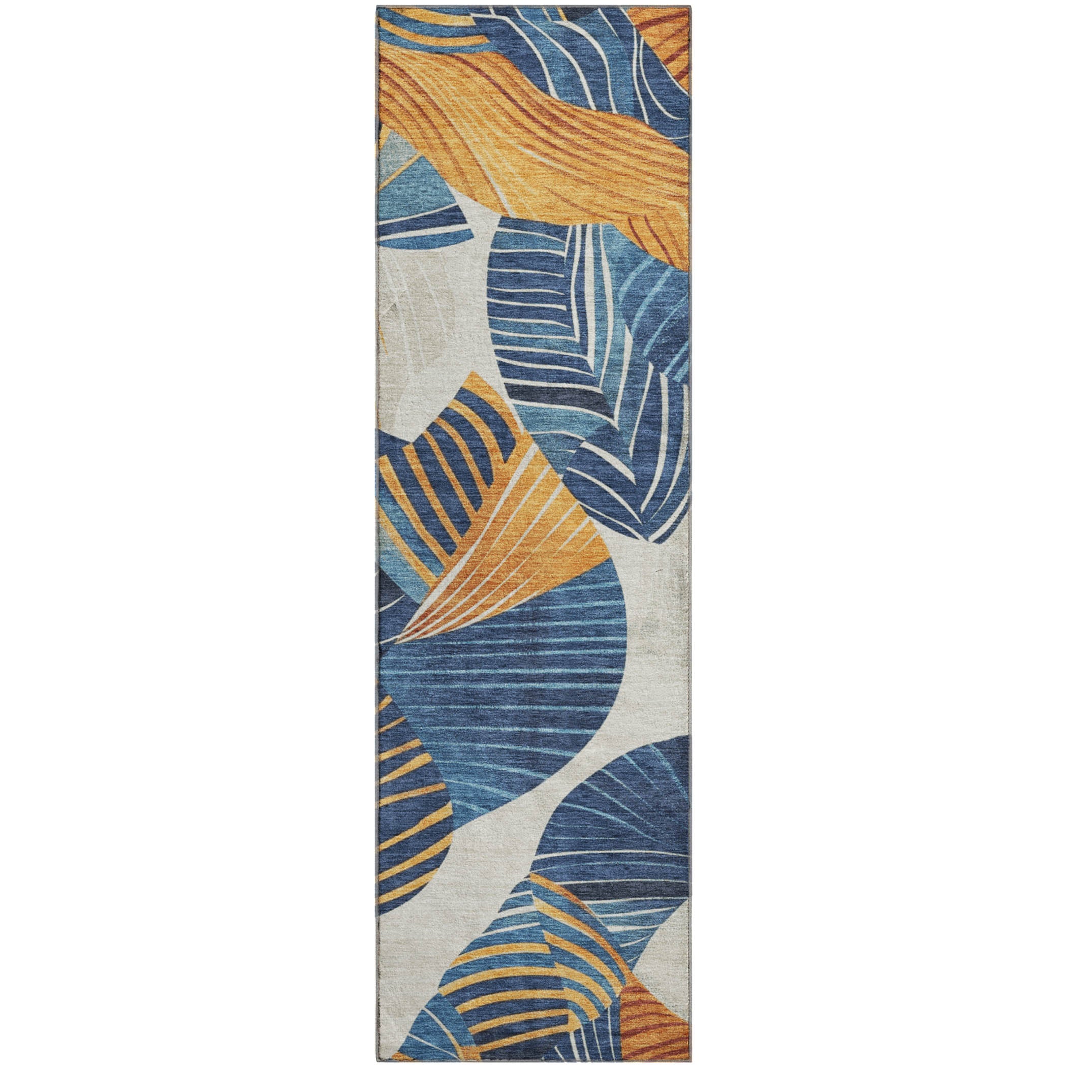 Colombo Machine Washable Transitional Navy Blue Rug 2'3" x 7'6" #shape_Runner