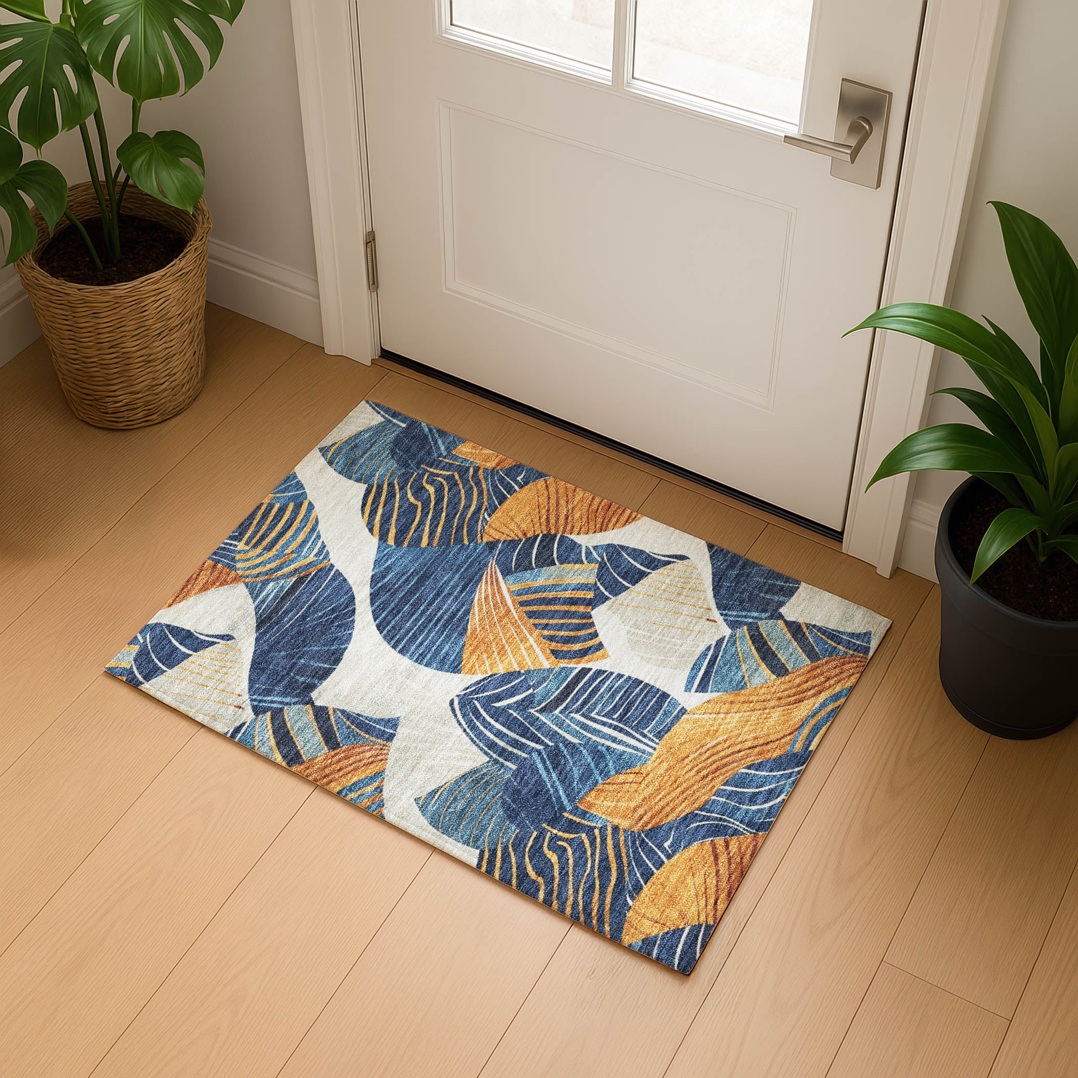 Colombo Machine Washable Transitional Navy Blue Rug 1'8" x 2'6" #shape_Rectangle