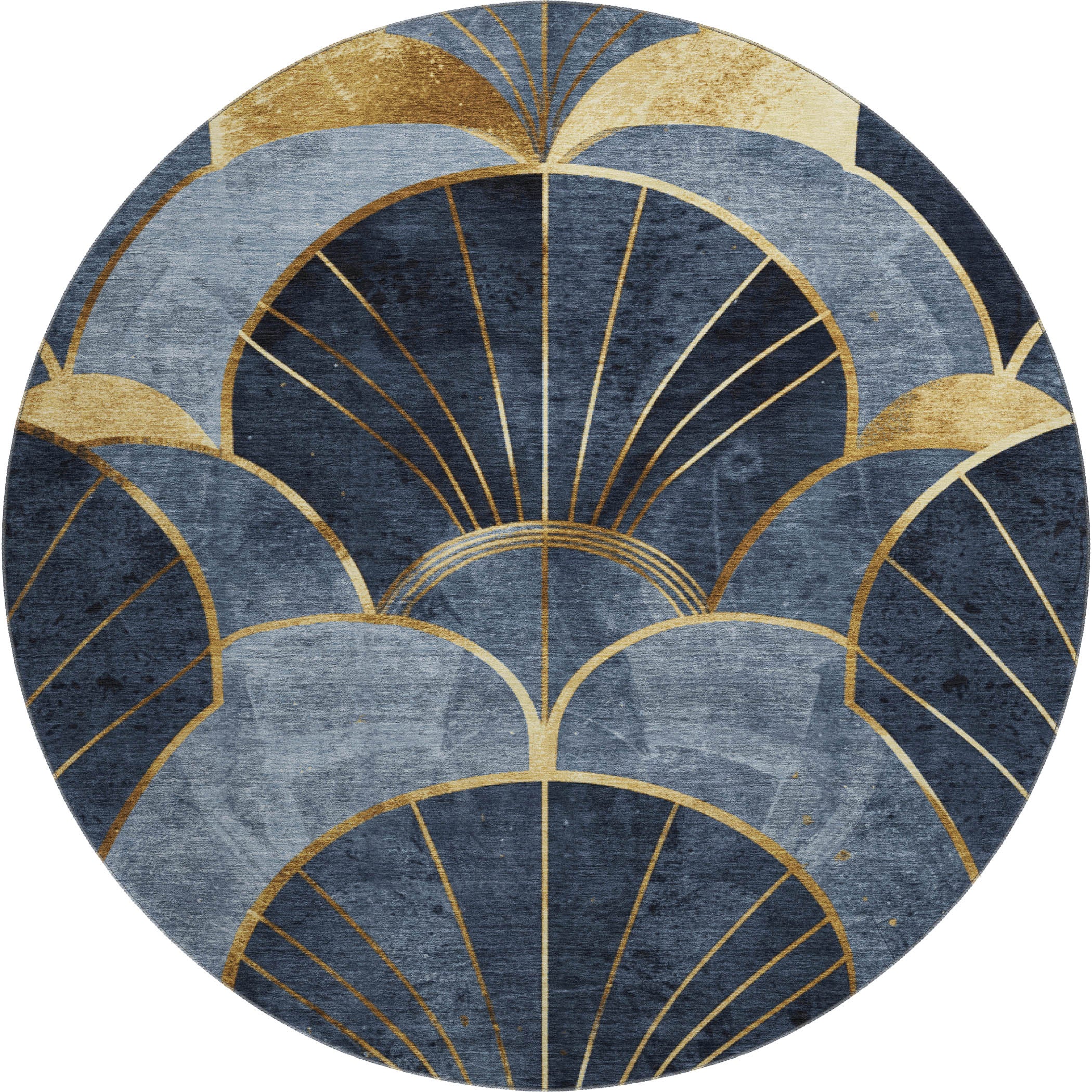 Santorini Machine Washable Transitional Navy Blue Rug 8' x 8' #shape_Round