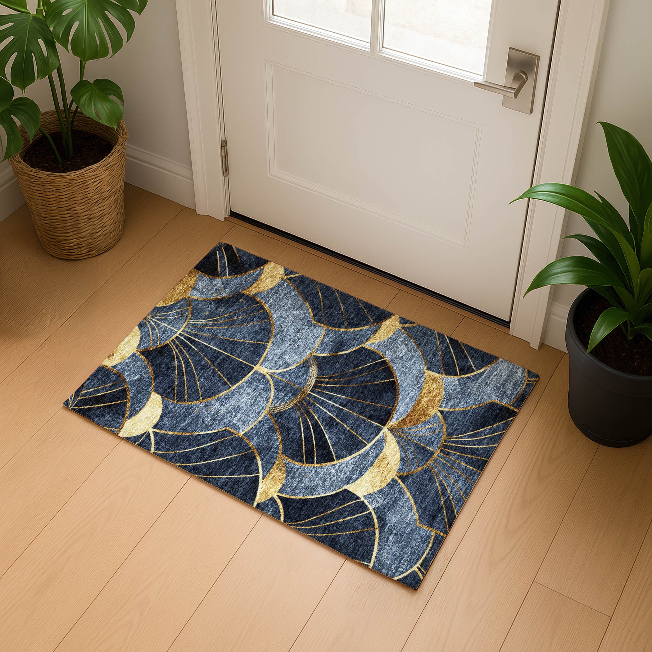 Santorini Machine Washable Transitional Navy Blue Rug 1'8" x 2'6" #shape_Rectangle