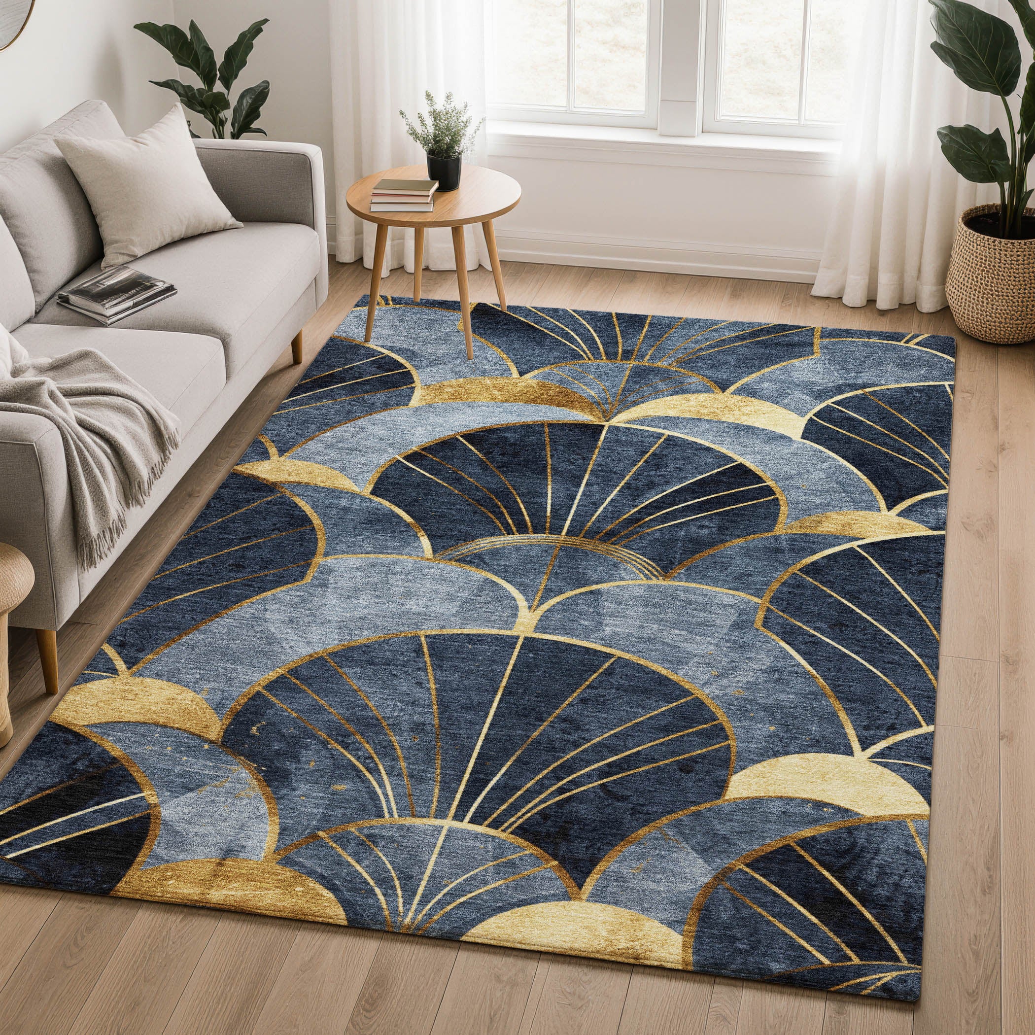 Santorini Machine Washable Transitional Navy Blue Rug 2'6" x 3'10" #shape_Rectangle