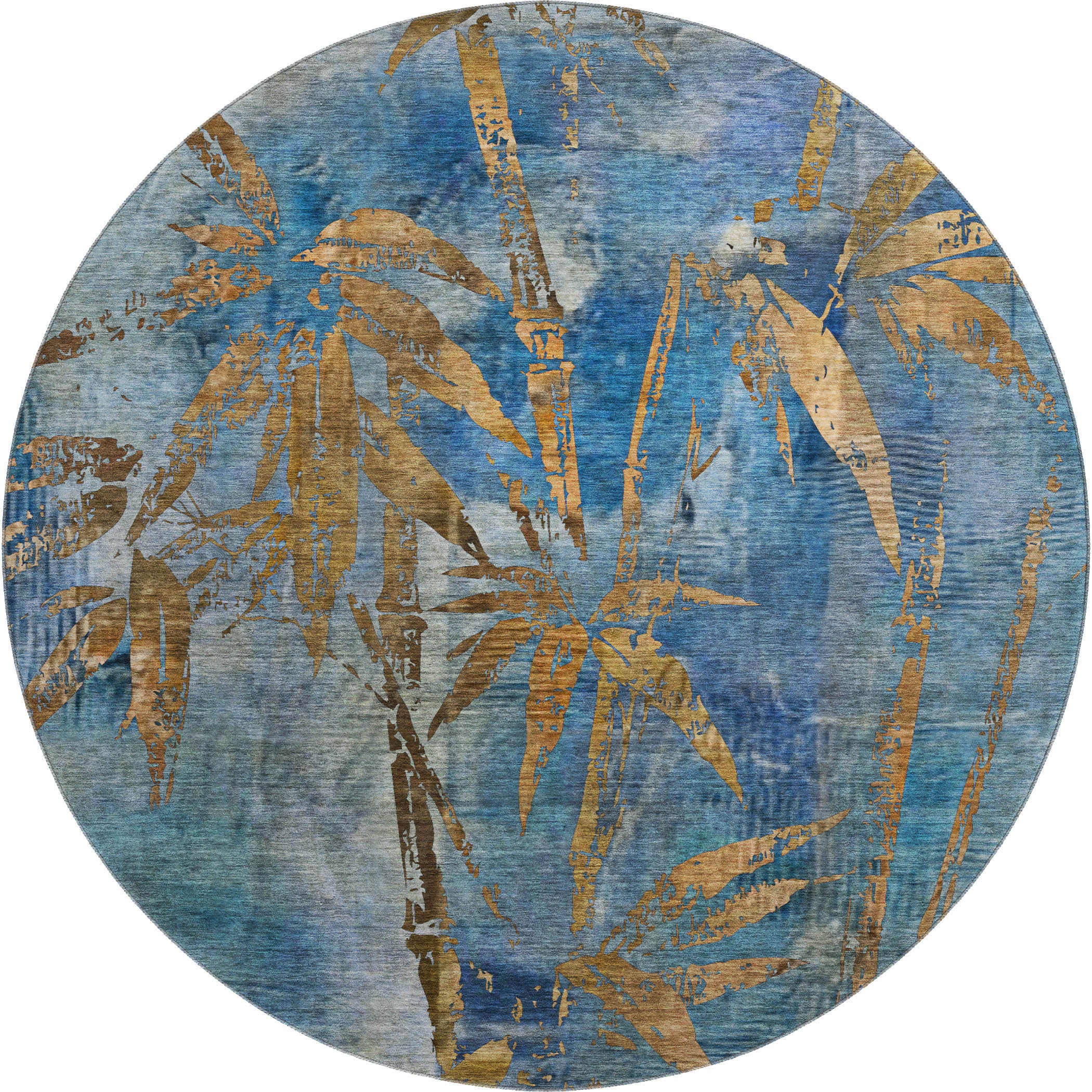 Vienna Machine Washable Transitional Blue Rug 8' x 8' #shape_Round