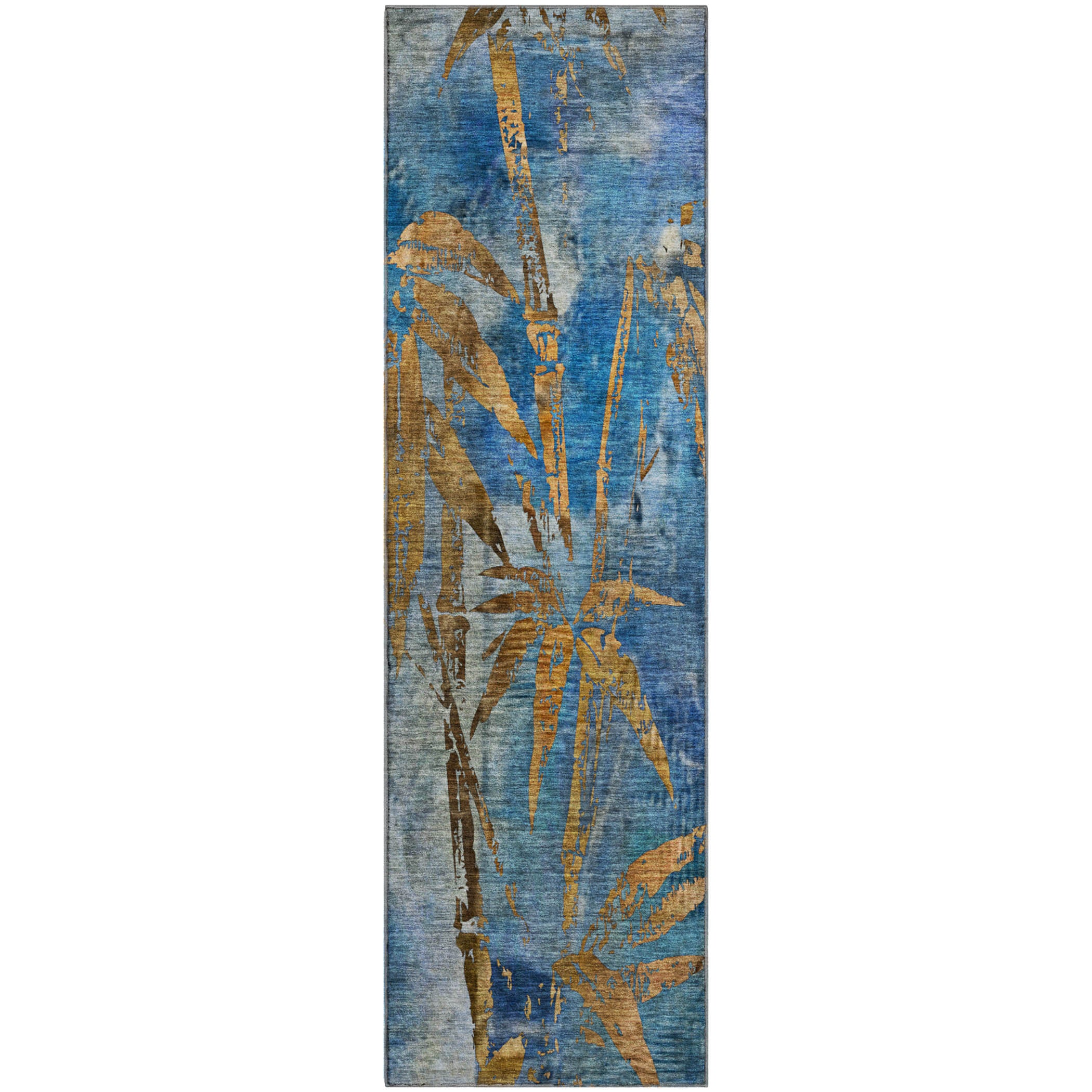 Vienna Machine Washable Transitional Blue Rug 2'3" x 7'6" #shape_Runner