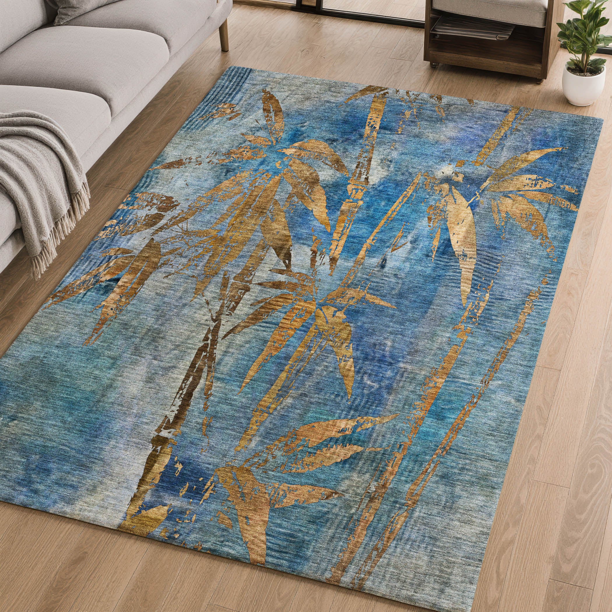 Vienna Machine Washable Transitional Blue Rug 2'6" x 3'10" #shape_Rectangle