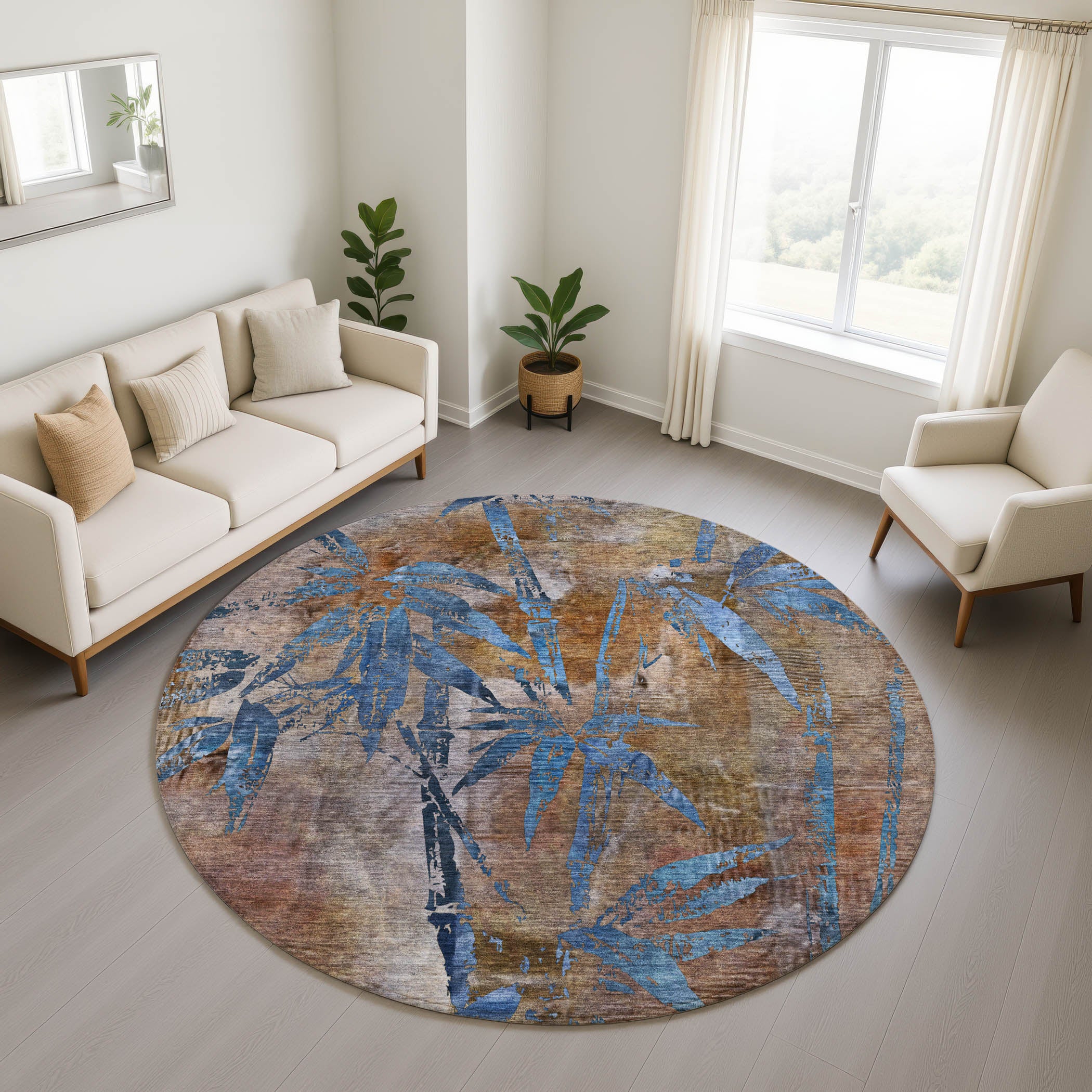 Vienna Machine Washable Transitional Brown Rug 8' x 8' #shape_Round