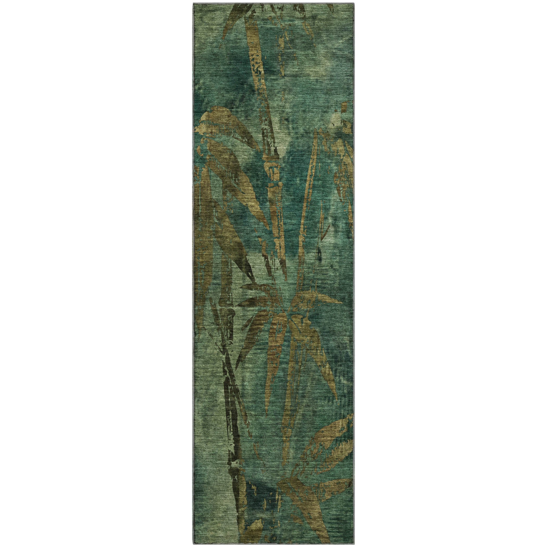 Vienna Machine Washable Transitional Green Rug 2'3" x 7'6" #shape_Runner