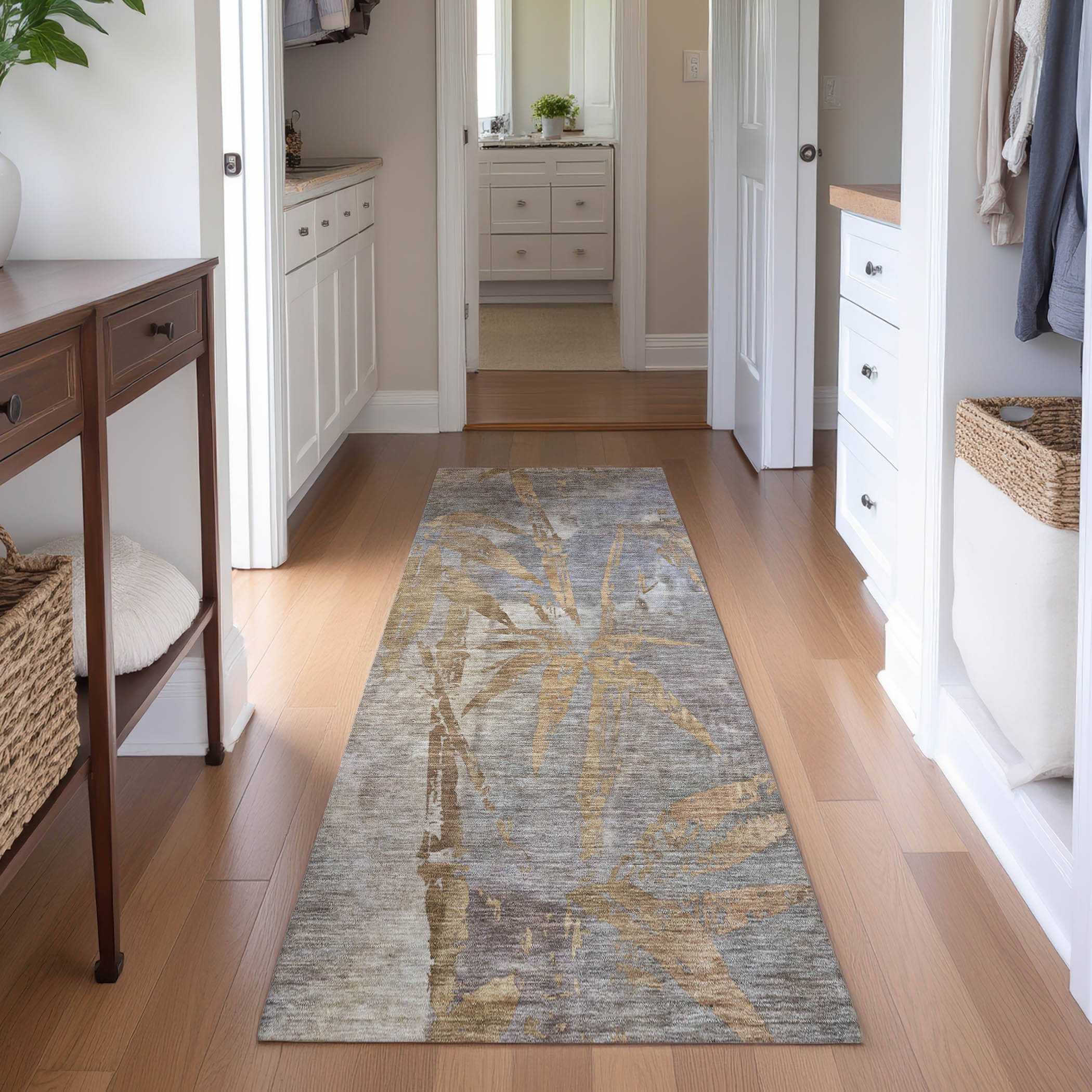 Vienna Machine Washable Transitional Khaki Brown Rug 2'3" x 7'6" #shape_Runner