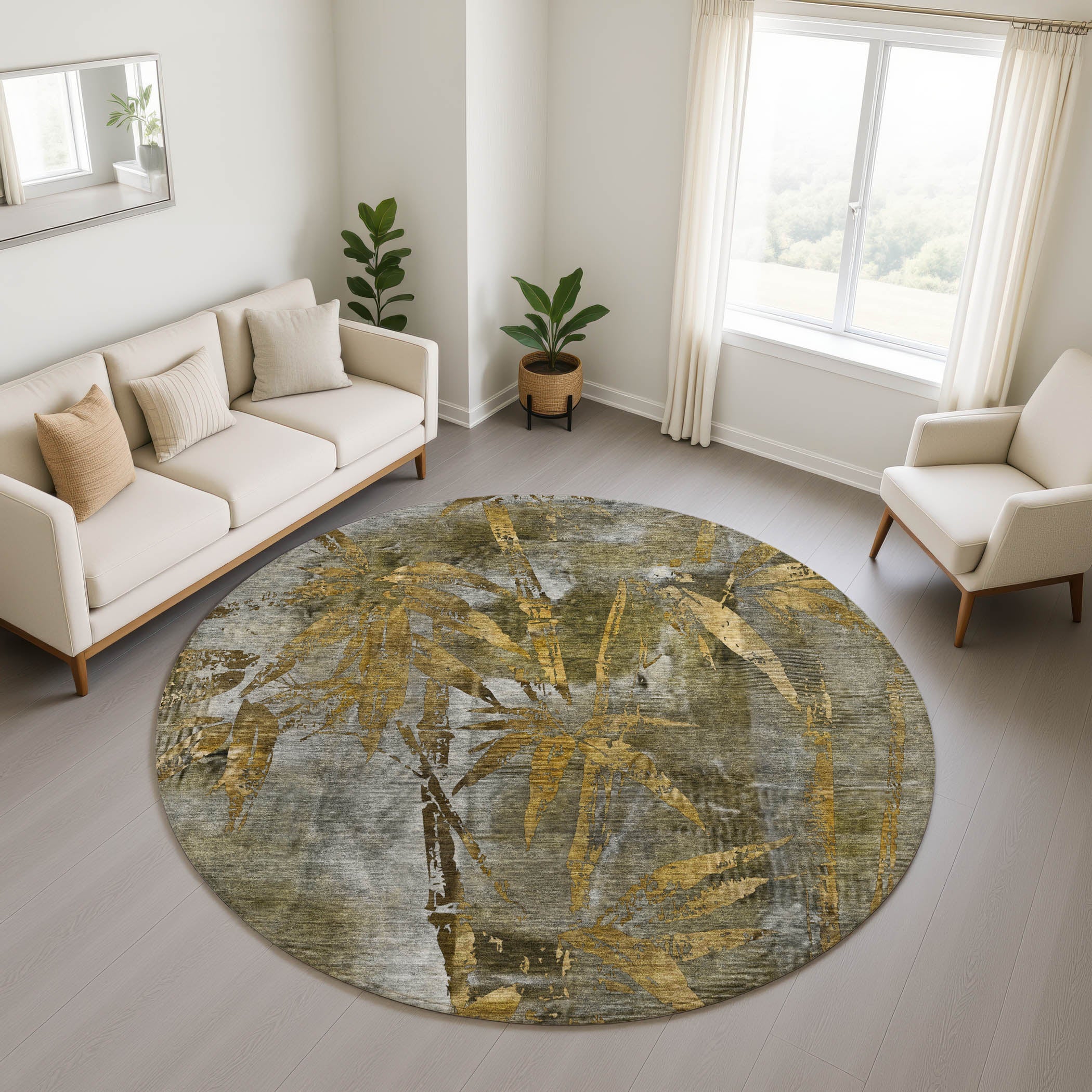 Vienna Machine Washable Transitional Pewter Gray Rug 8' x 8' #shape_Round