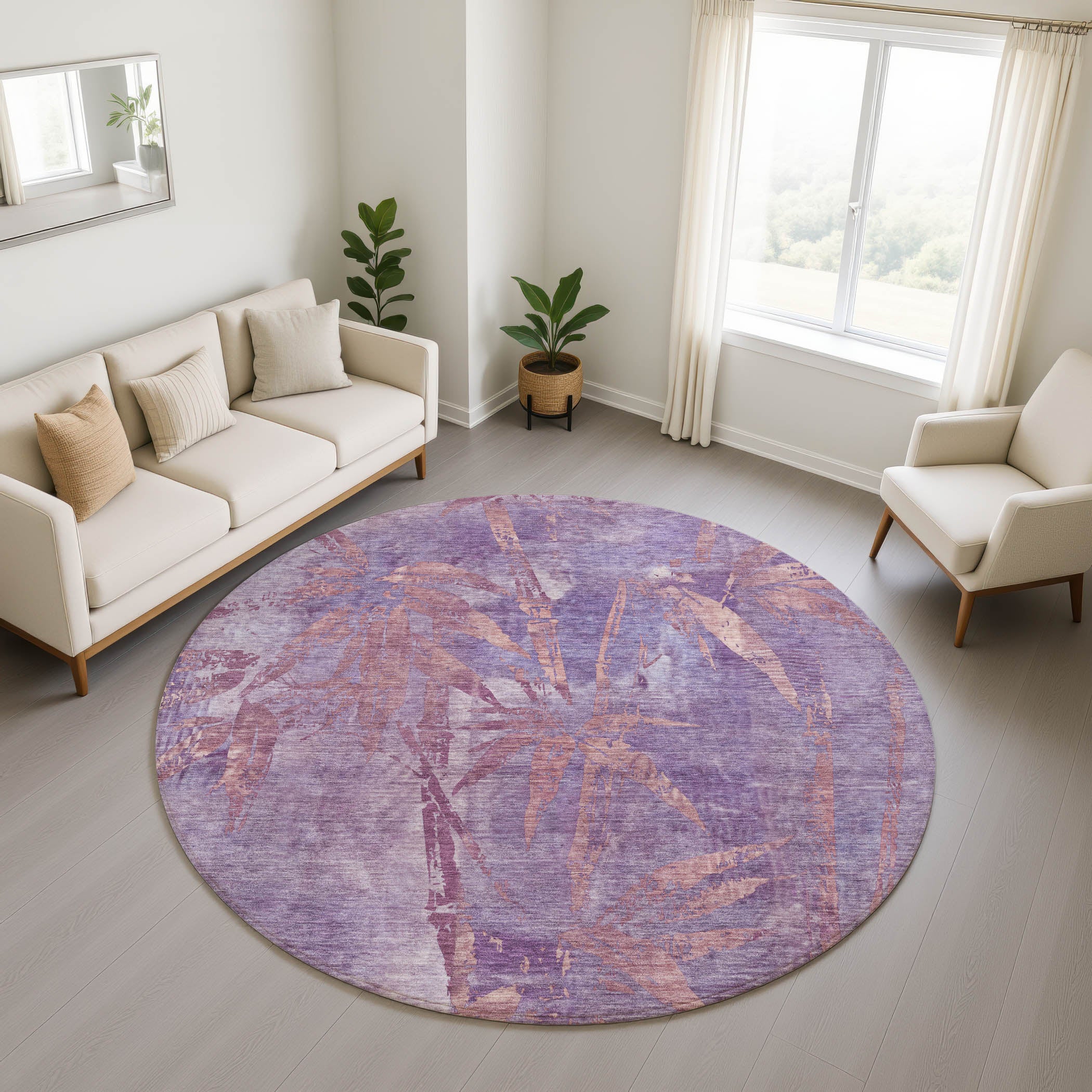 Vienna Machine Washable Transitional Plum Purple Rug 8' x 8' #shape_Round
