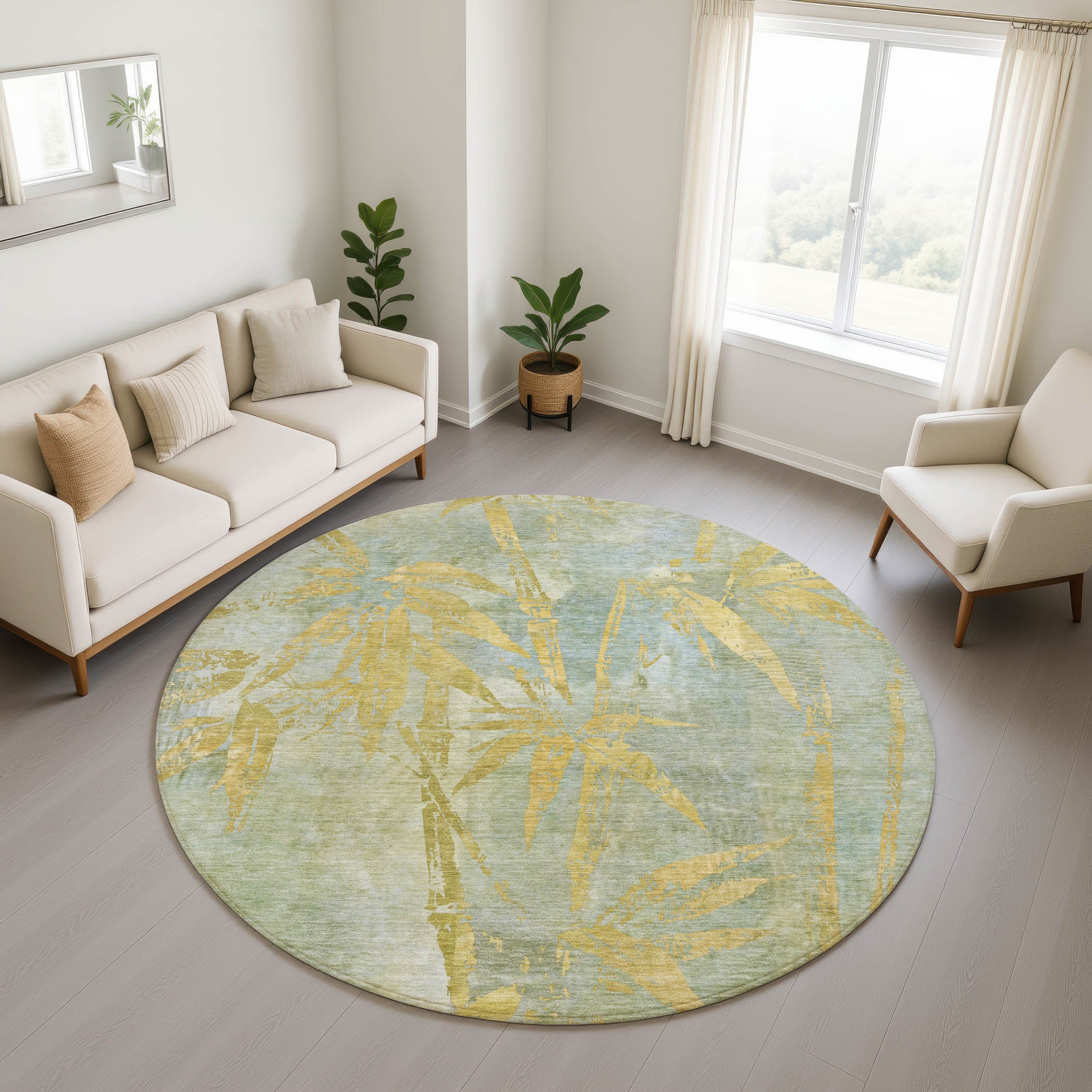 Vienna Machine Washable Transitional Sage Green Rug 8' x 8' #shape_Round