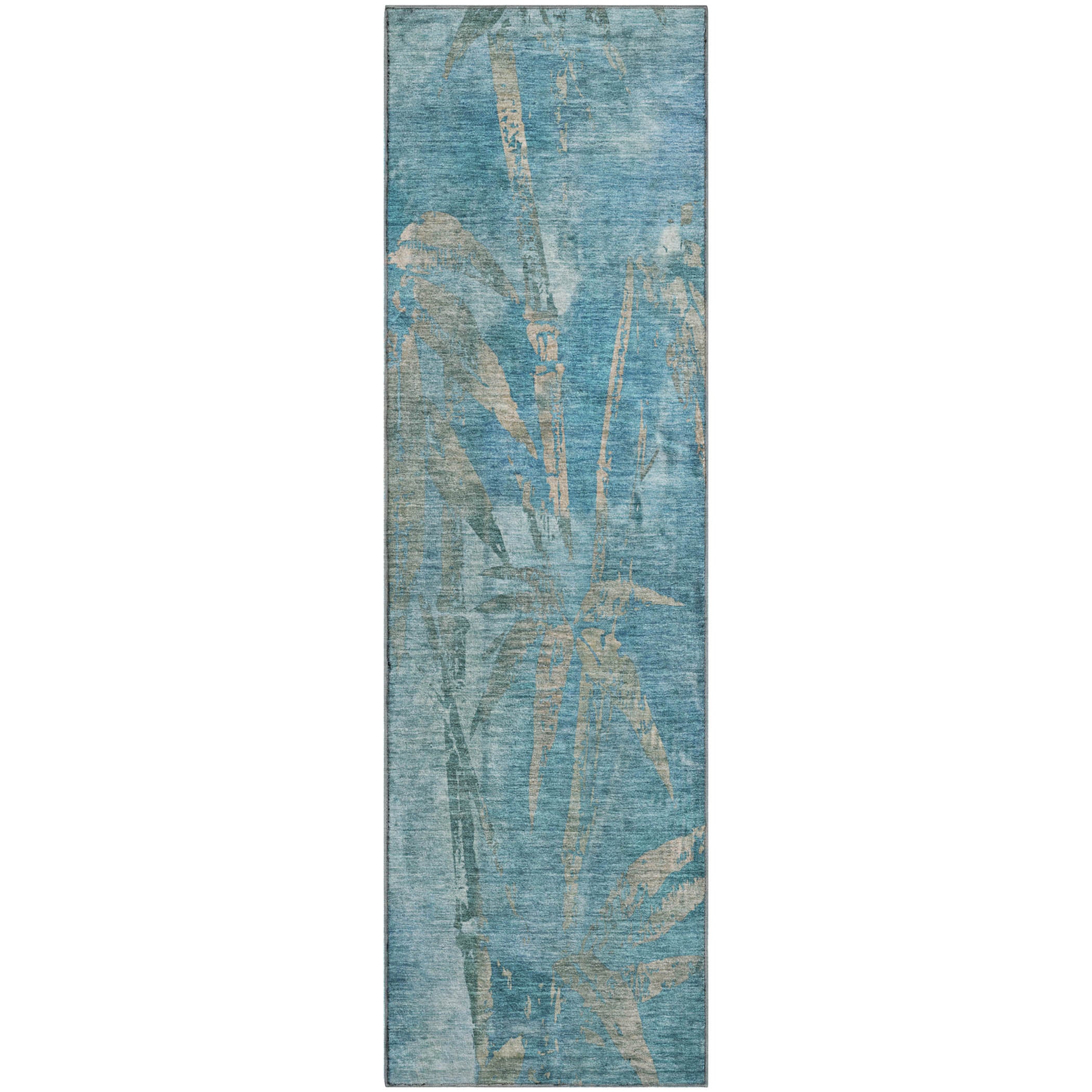 Vienna Machine Washable Transitional Seafoam Blue Rug 2'3" x 7'6" #shape_Runner