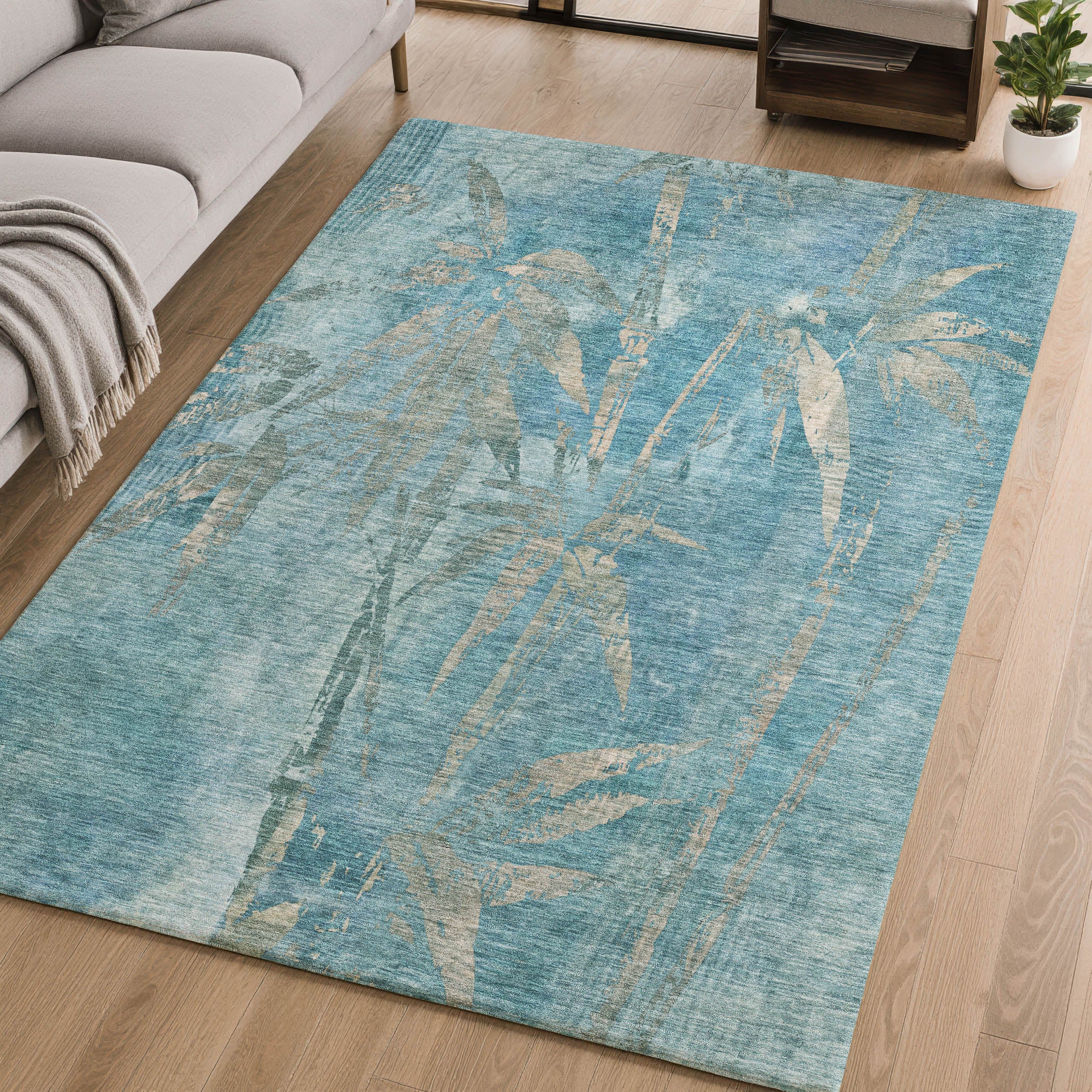 Vienna Machine Washable Transitional Seafoam Blue Rug 2'6" x 3'10" #shape_Rectangle