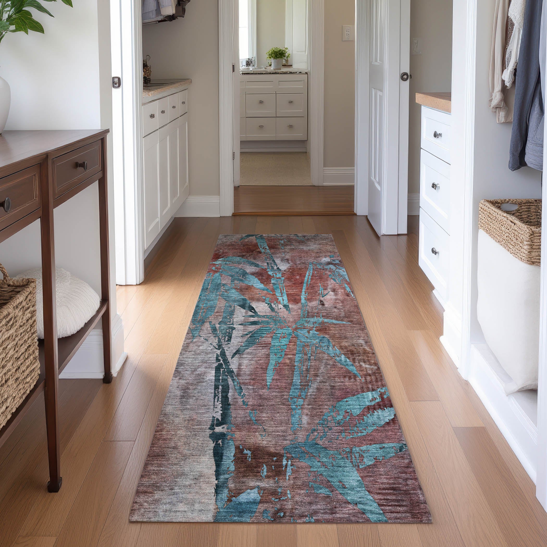 Vienna Machine Washable Transitional Terracotta Orange Rug 2'3" x 7'6" #shape_Runner