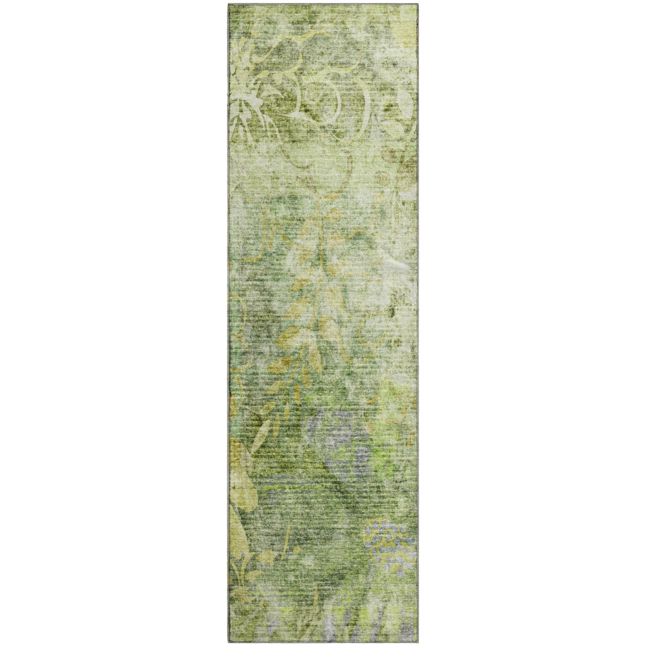 Lisbon Machine Washable Transitional Aloe Green Rug 2'3" x 7'6" #shape_Runner