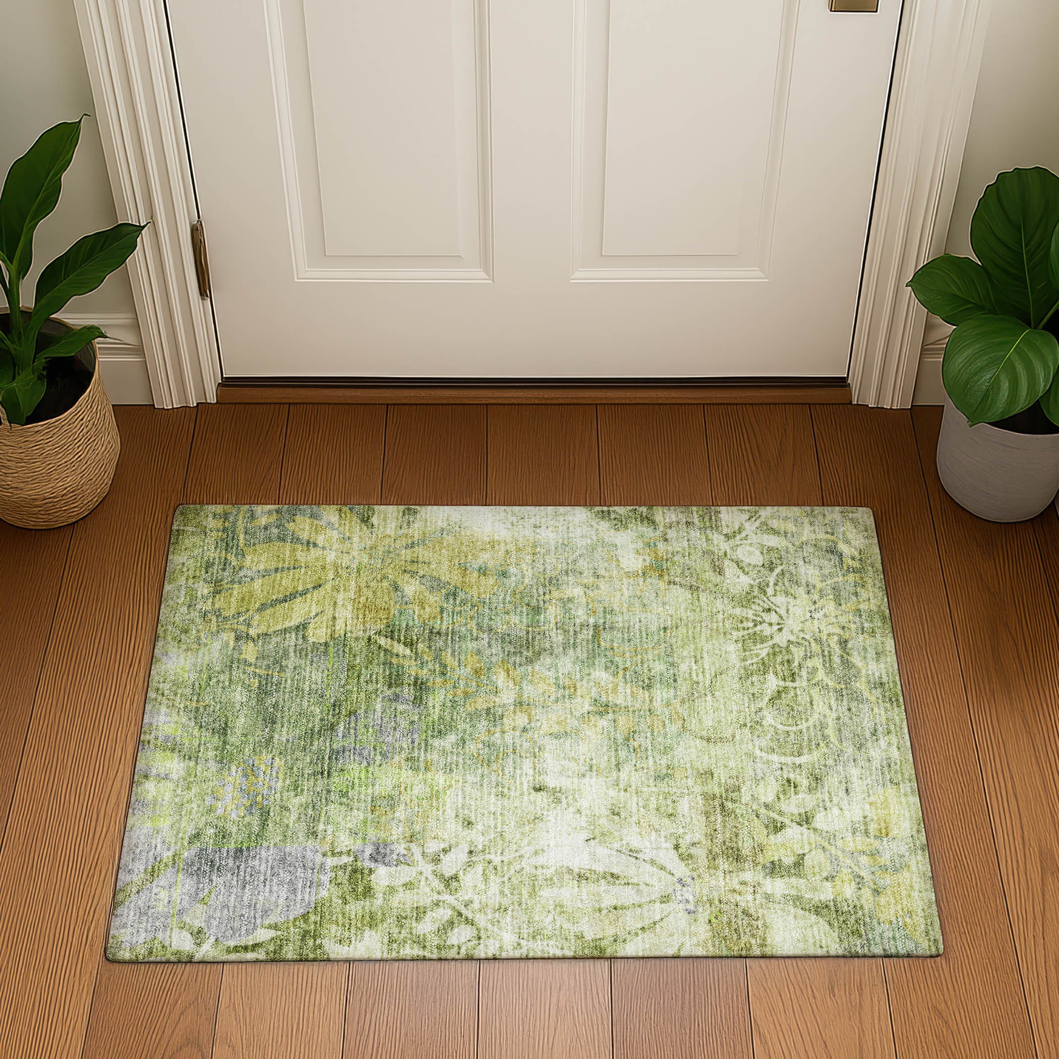 Lisbon Machine Washable Transitional Aloe Green Rug 1'8" x 2'6" #shape_Rectangle