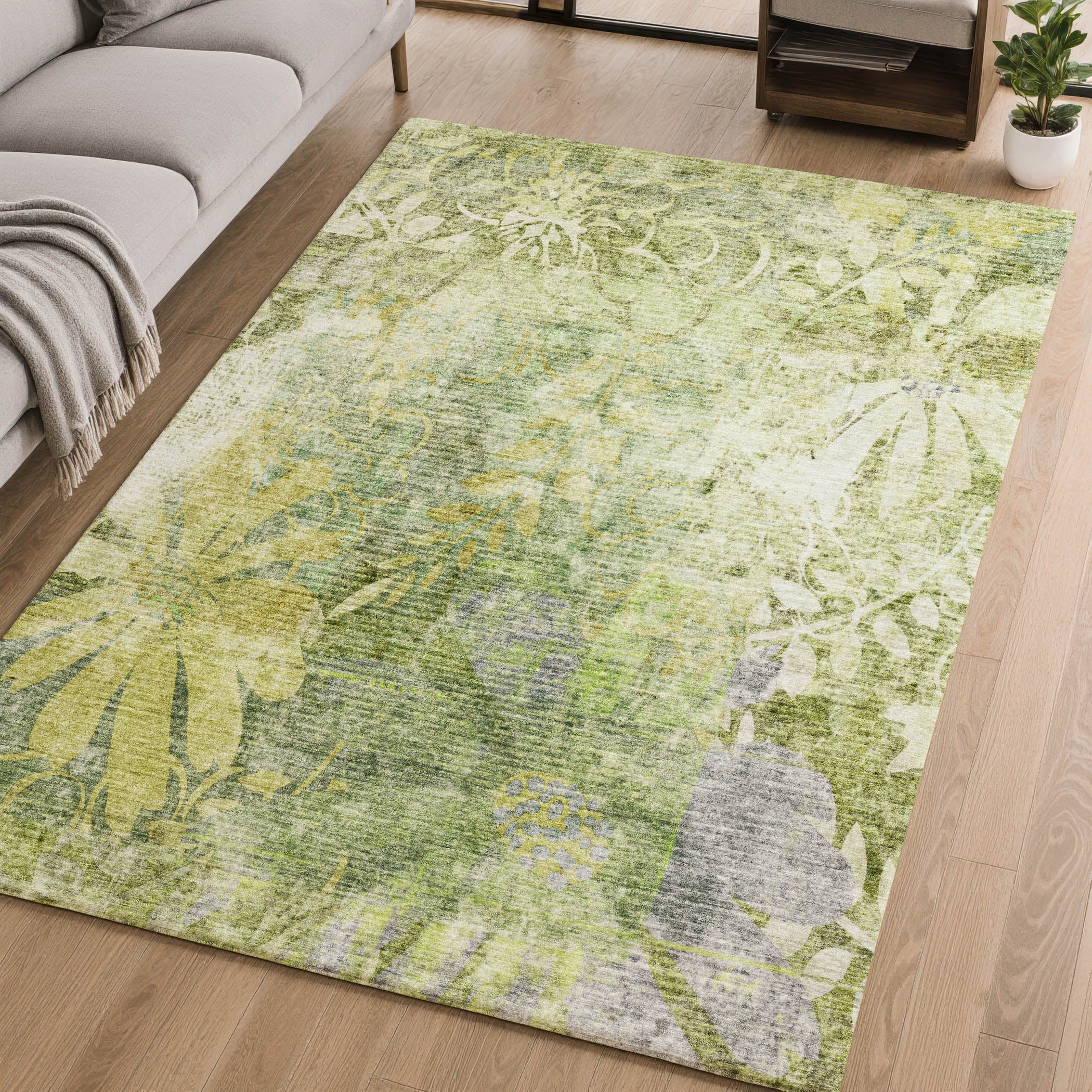 Lisbon Machine Washable Transitional Aloe Green Rug 2'6" x 3'10" #shape_Rectangle