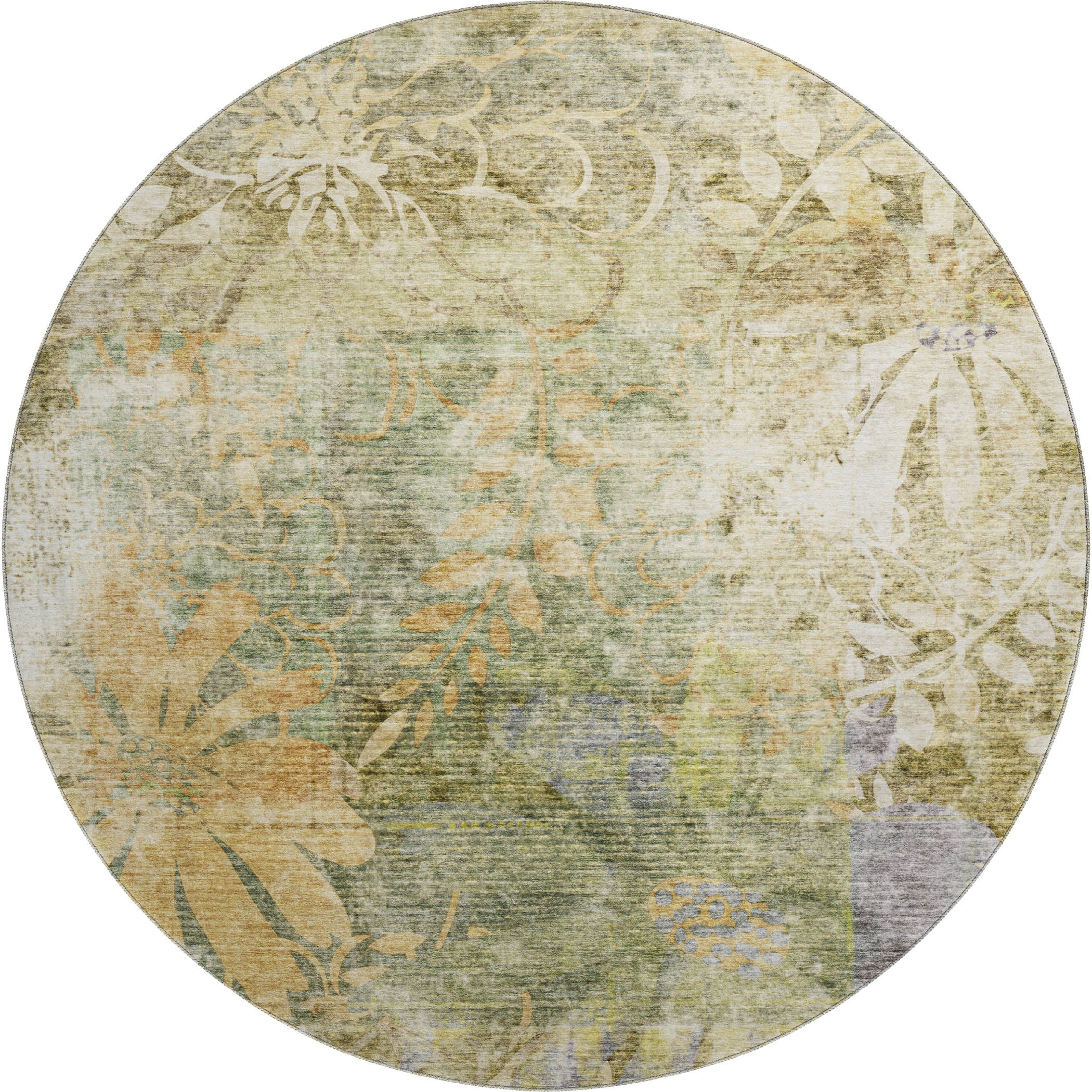 Lisbon Machine Washable Transitional Brown Rug 8' x 8' #shape_Round