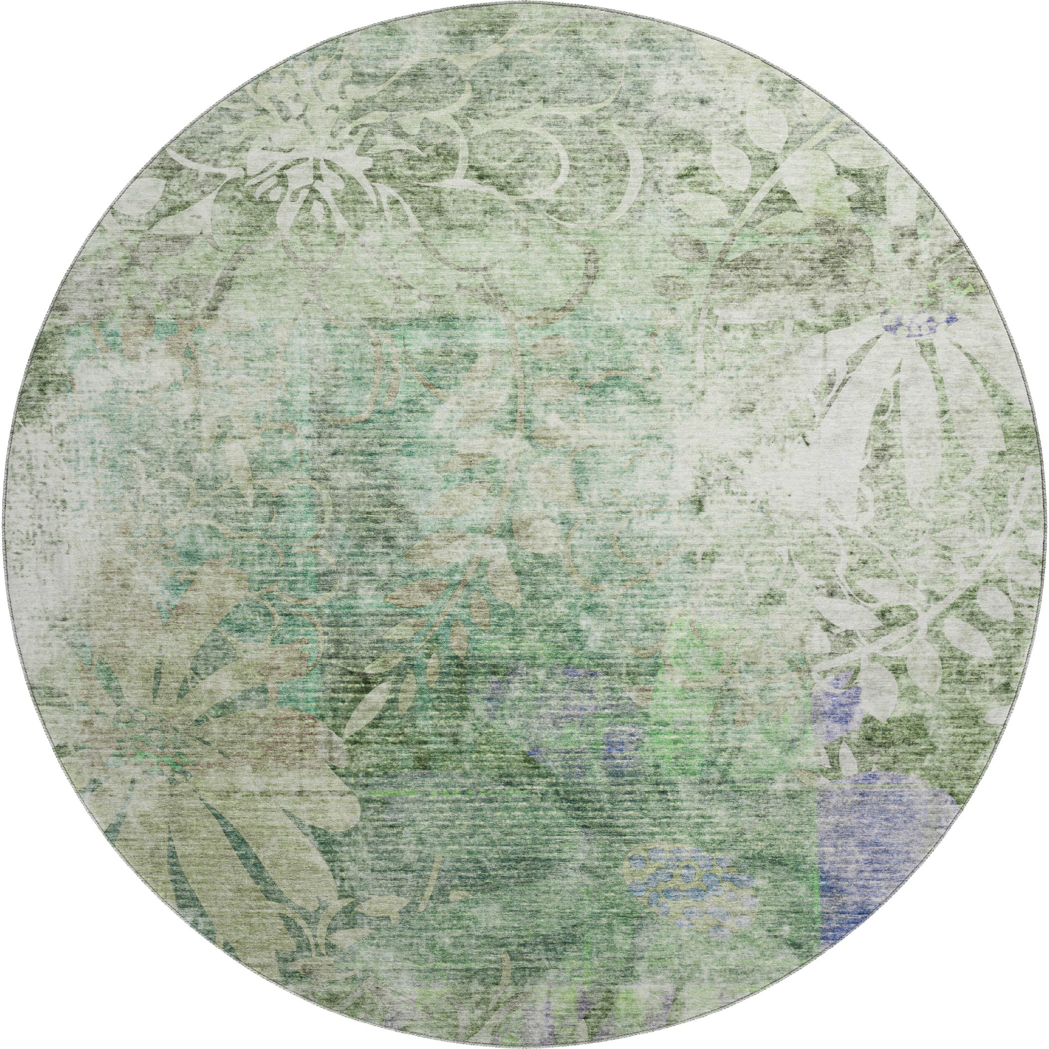 Lisbon Machine Washable Transitional Teal Rug 8' x 8' #shape_Round