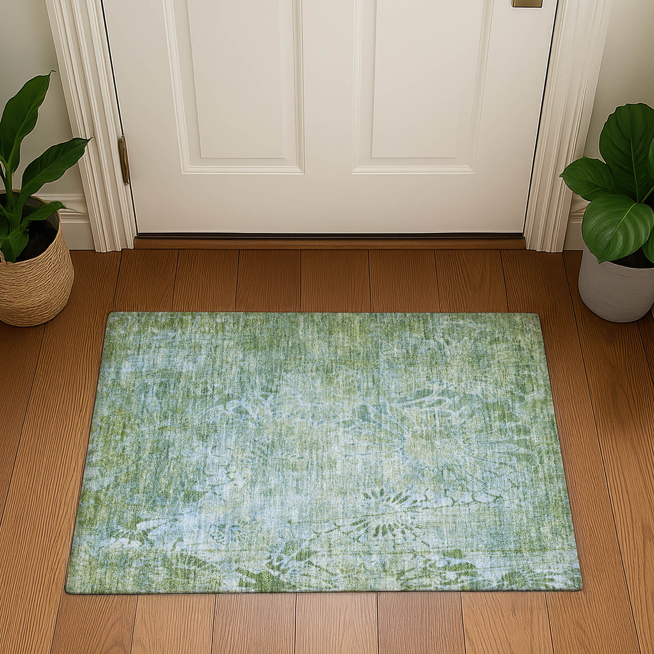Hoi An Machine Washable Transitional Aloe Green Rug 1'8" x 2'6" #shape_Rectangle