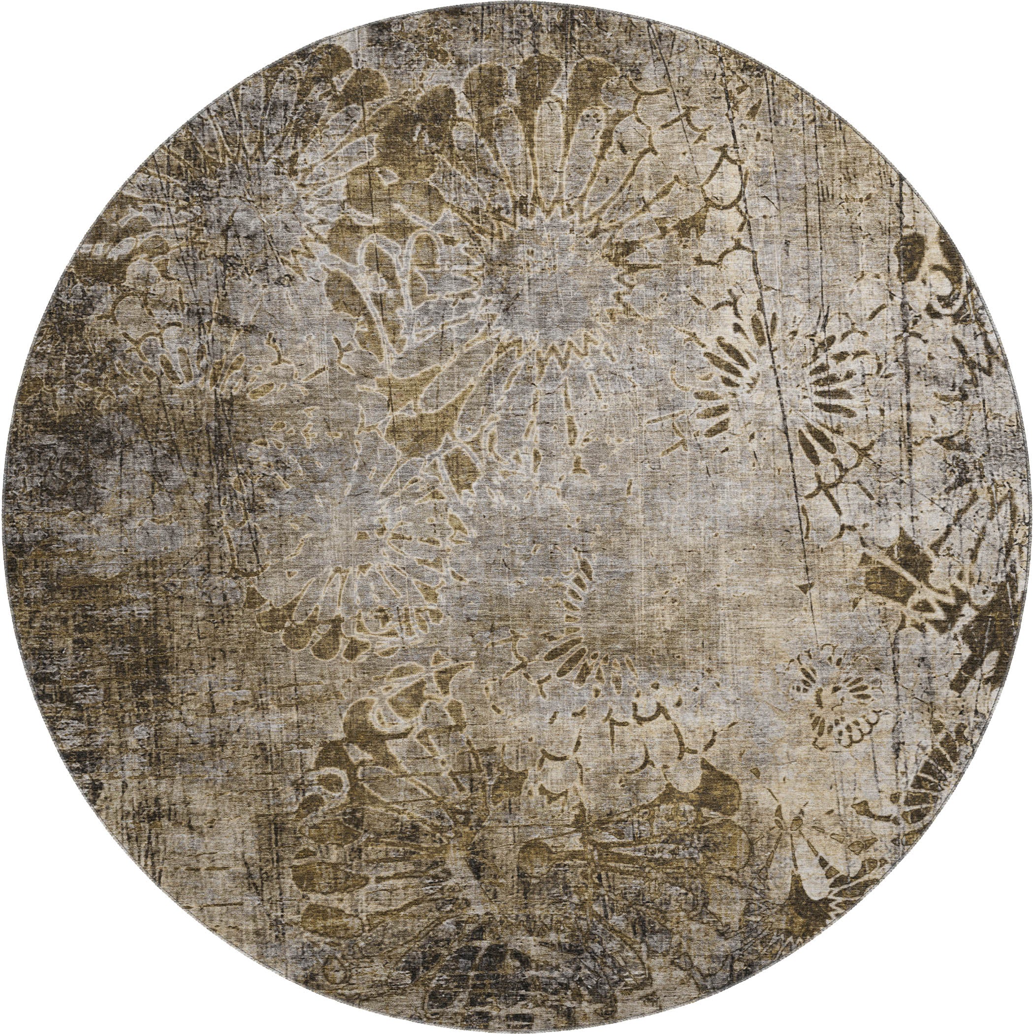 Hoi An Machine Washable Transitional Brown Rug 8' x 8' #shape_Round