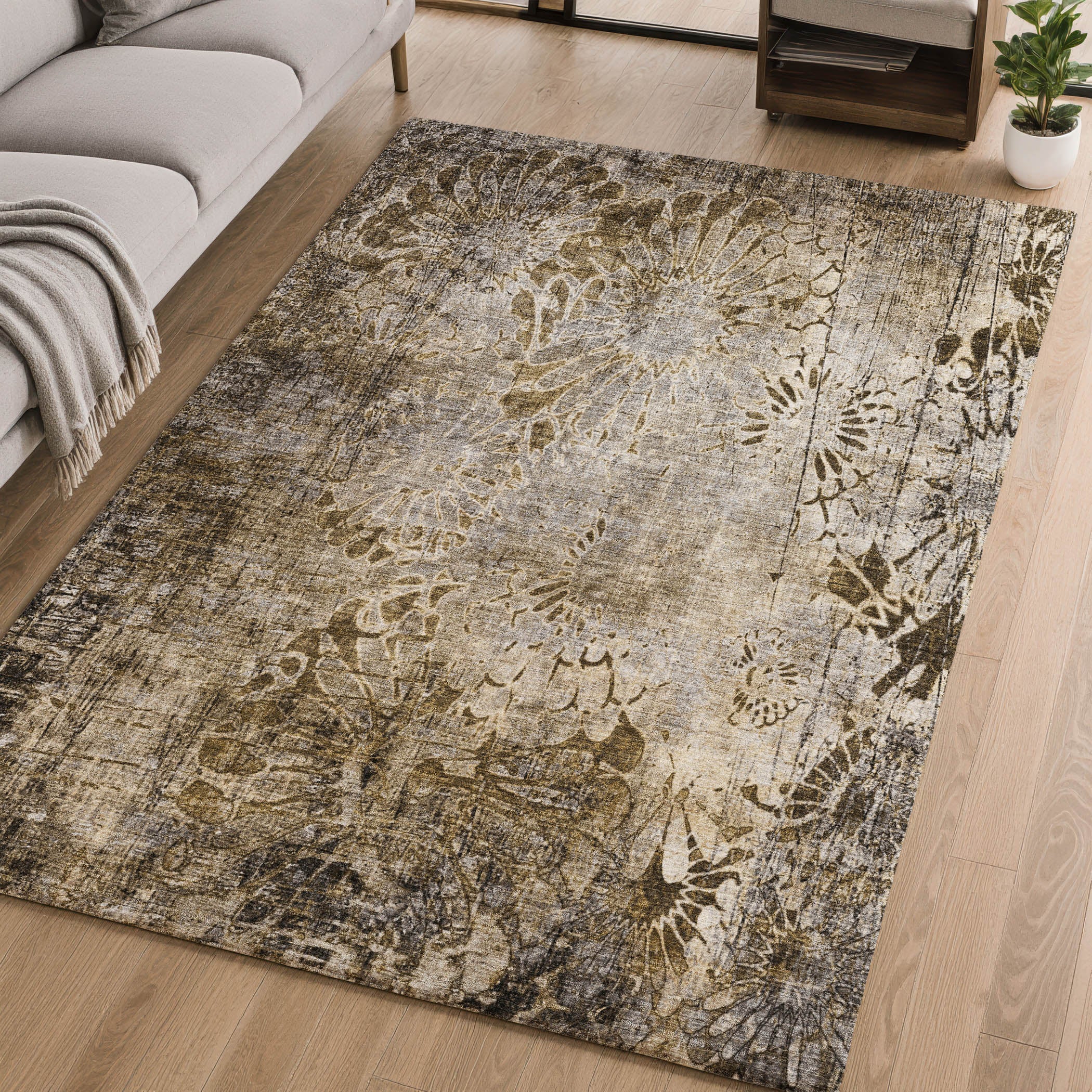 Hoi An Machine Washable Transitional Brown Rug 2'6" x 3'10" #shape_Rectangle