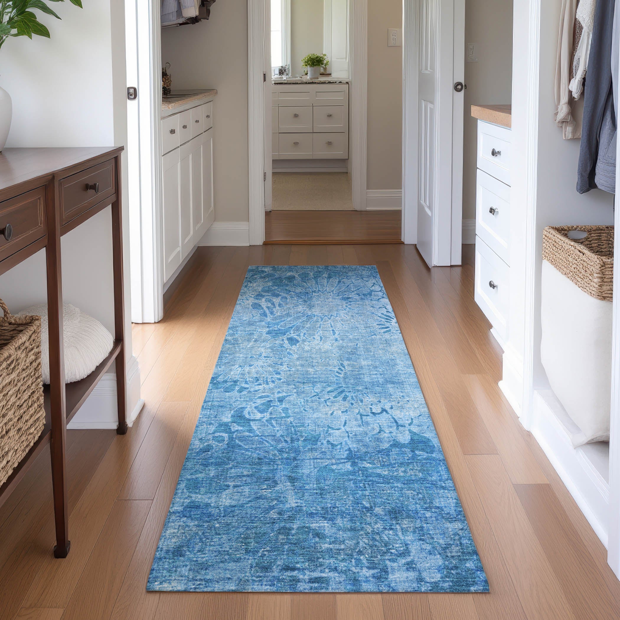 Hoi An Machine Washable Transitional Denim Blue Rug 2'3" x 7'6" #shape_Runner