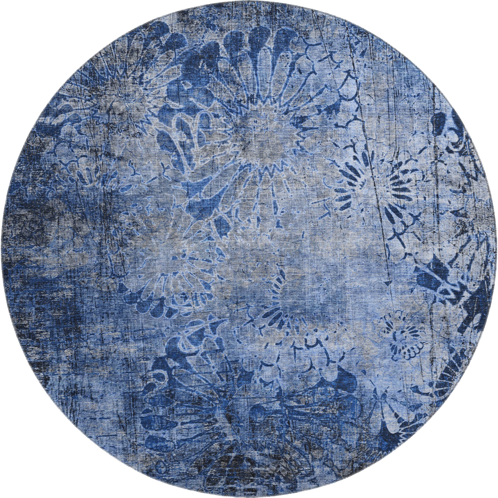Hoi An Machine Washable Transitional Navy Blue Rug 8' x 8' #shape_Round