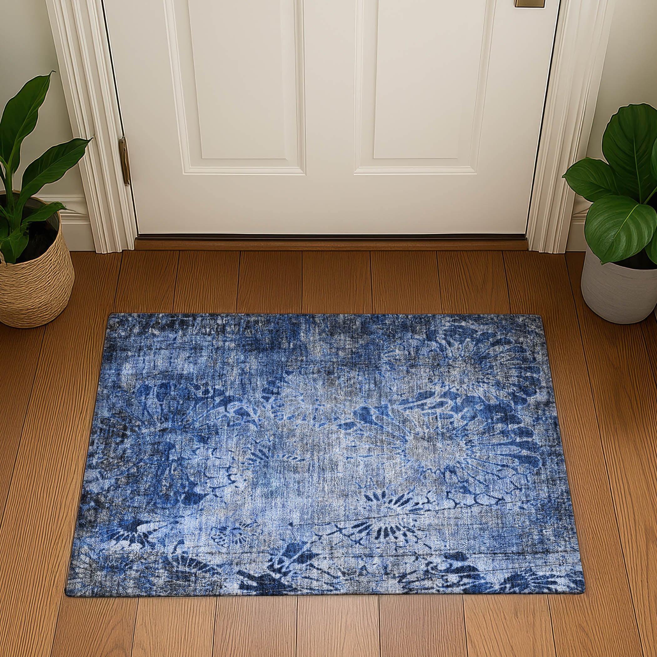 Hoi An Machine Washable Transitional Navy Blue Rug 1'8" x 2'6" #shape_Rectangle