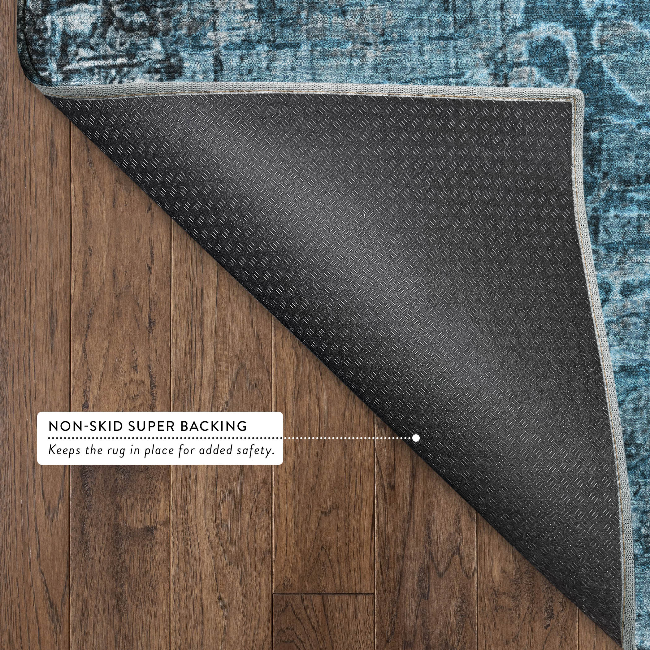 Hoi An Machine Washable Transitional Teal Rug 1'8" x 2'6" #shape_Rectangle