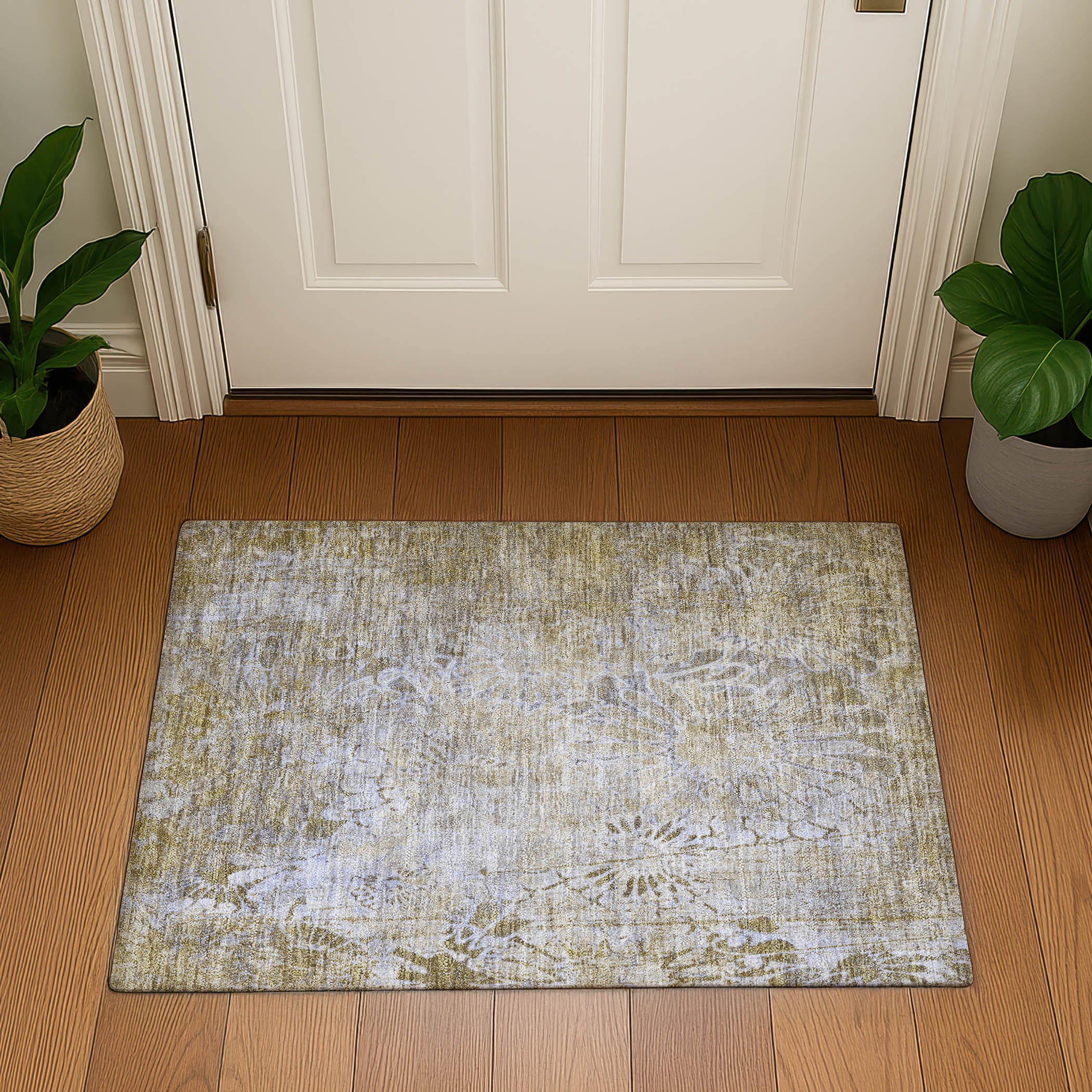 Hoi An Machine Washable Transitional Wheat Gold Rug 1'8" x 2'6" #shape_Rectangle