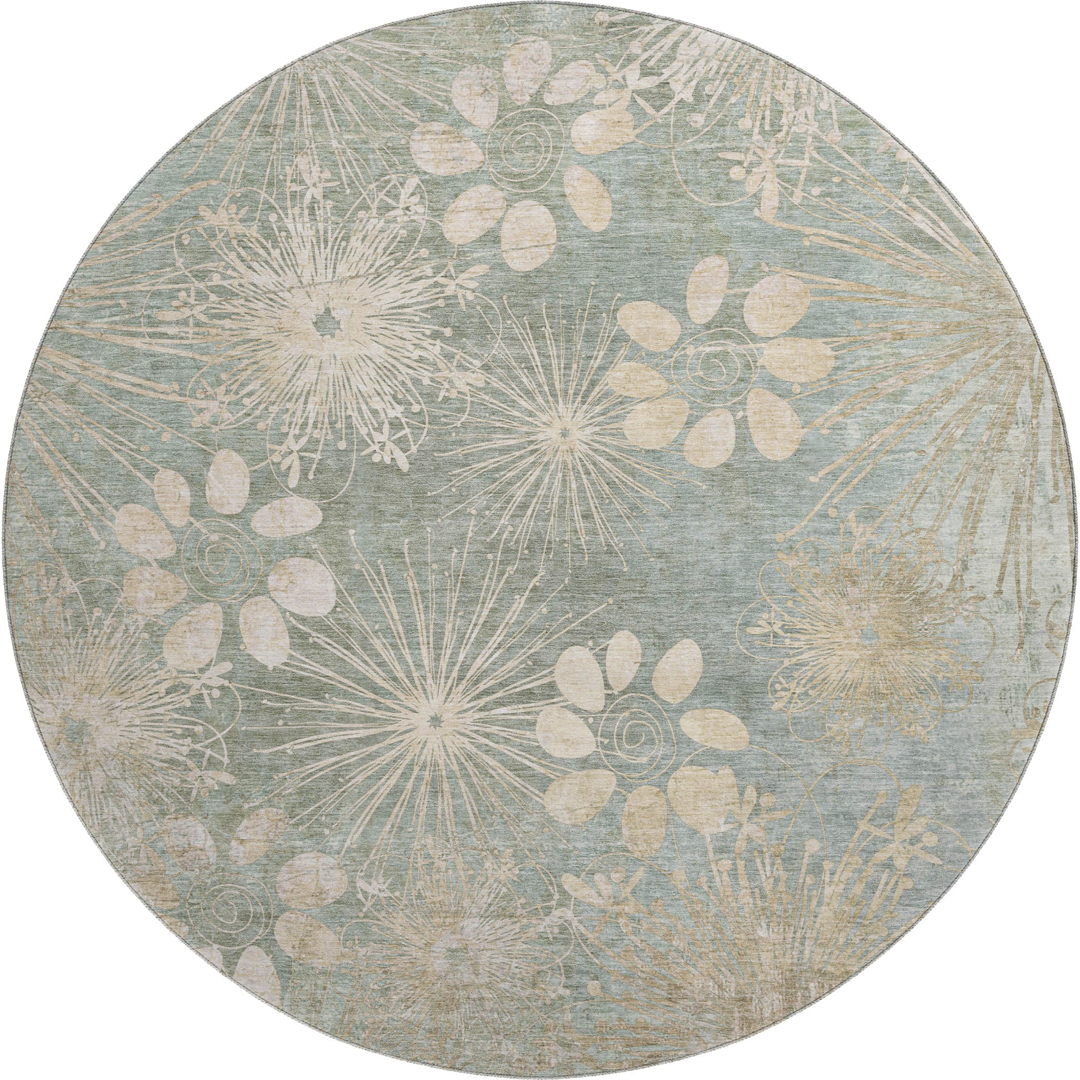 Tallinn Machine Washable Transitional Aloe Green Rug 8' x 8' #shape_Round