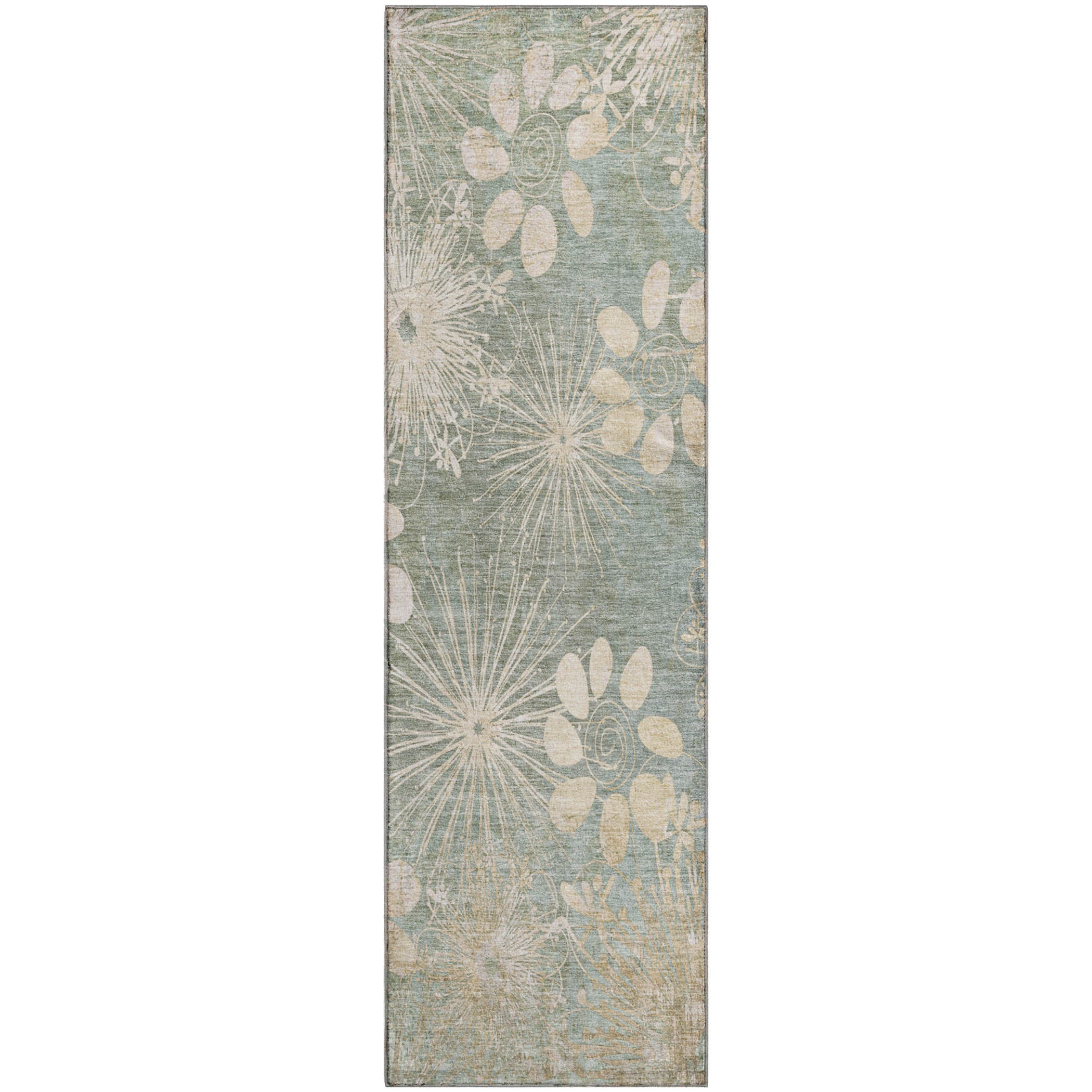 Tallinn Machine Washable Transitional Aloe Green Rug 2'3" x 7'6" #shape_Runner