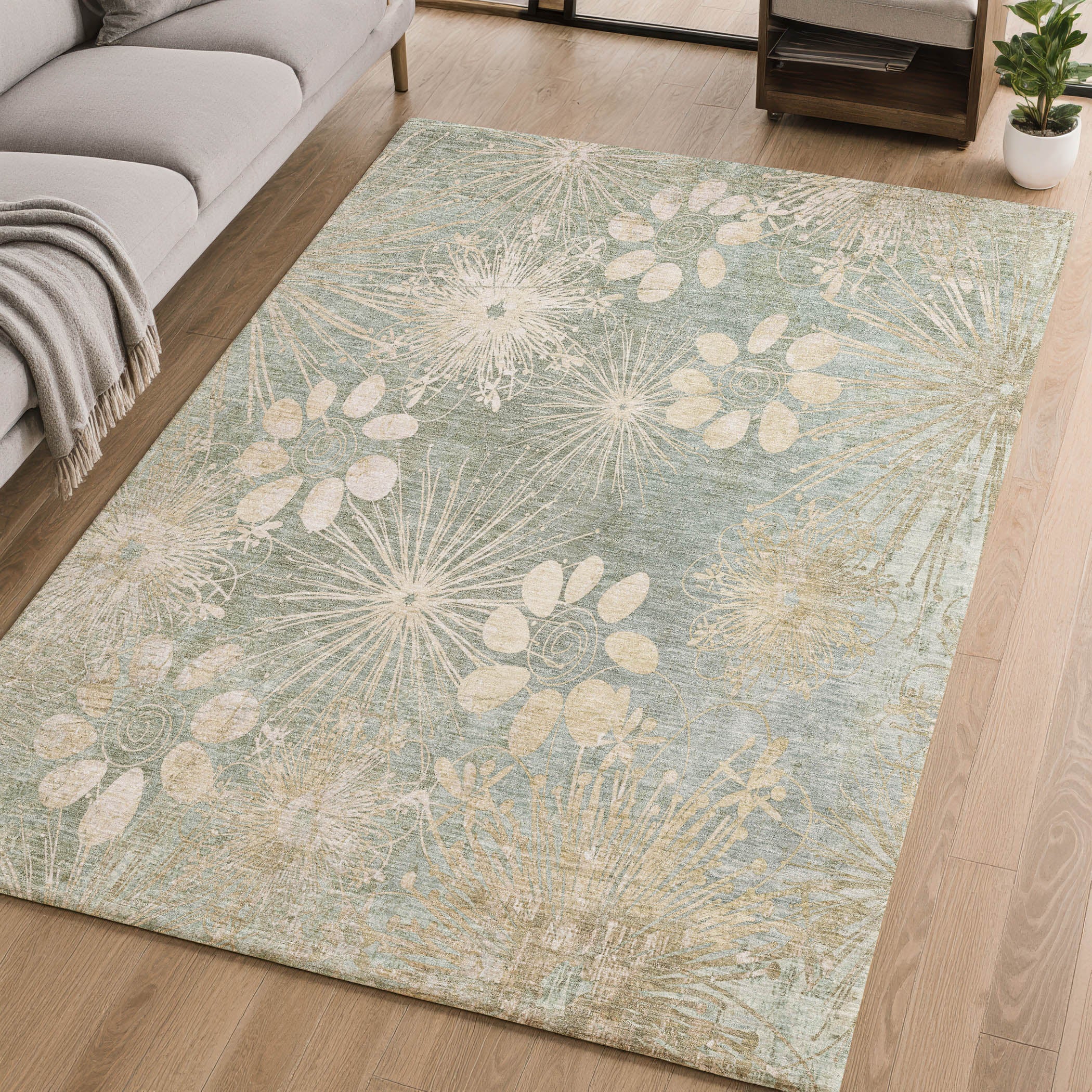 Tallinn Machine Washable Transitional Aloe Green Rug 2'6" x 3'10" #shape_Rectangle