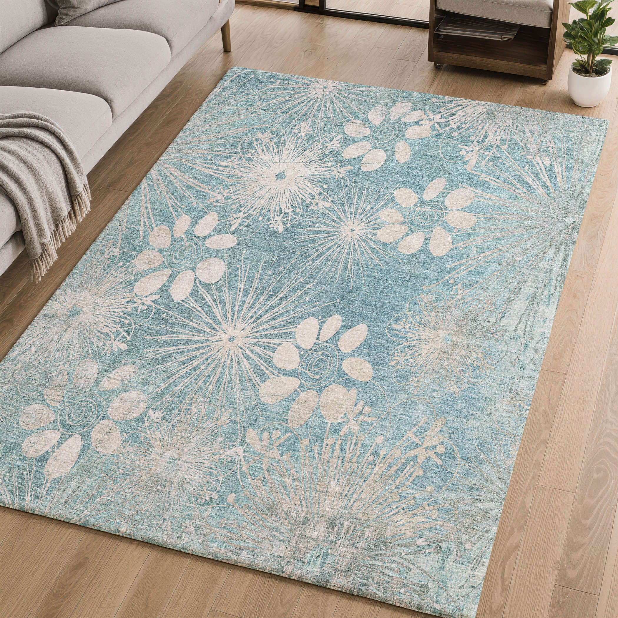 Tallinn Machine Washable Transitional Blue Rug 2'6" x 3'10" #shape_Rectangle