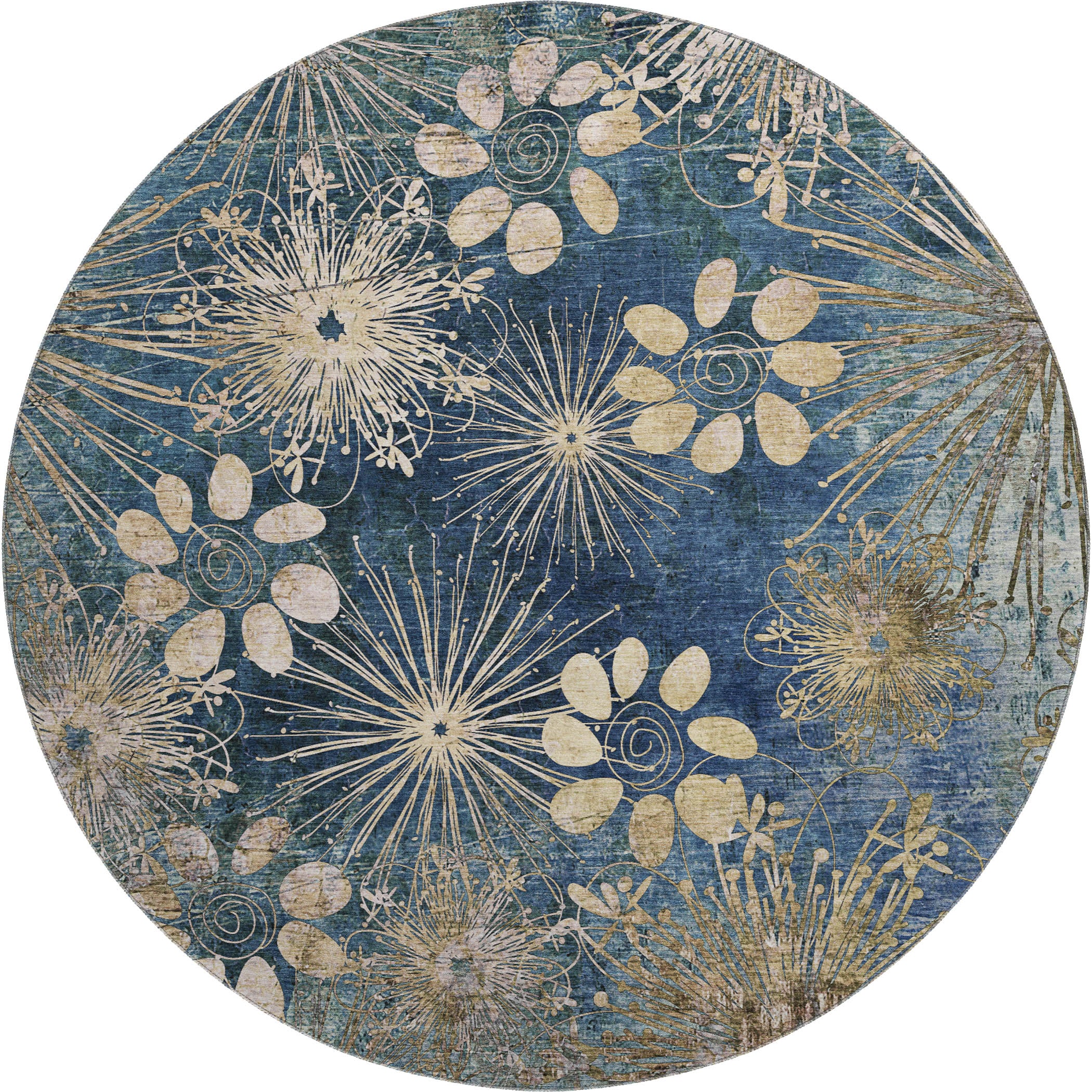 Tallinn Machine Washable Transitional Navy Blue Rug 8' x 8' #shape_Round