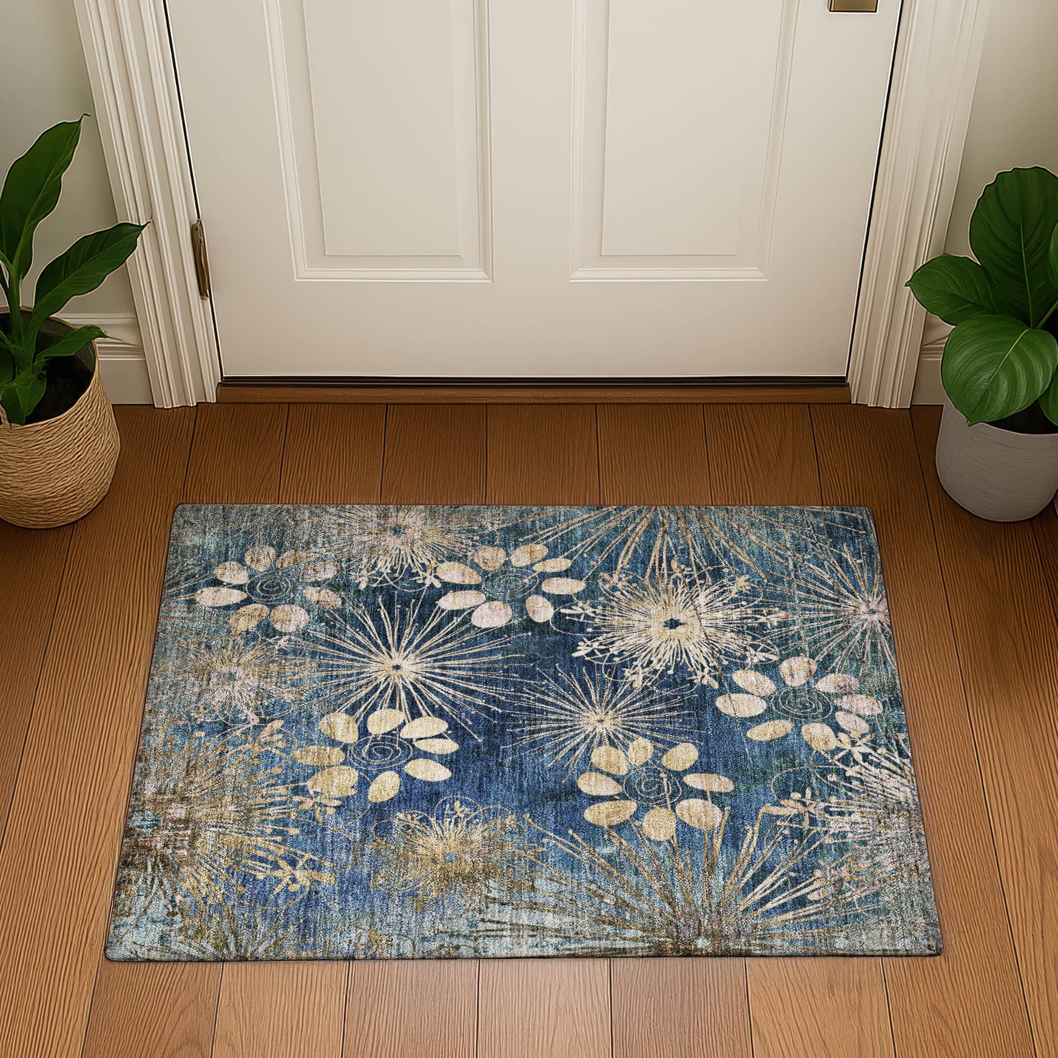 Tallinn Machine Washable Transitional Navy Blue Rug 1'8" x 2'6" #shape_Rectangle